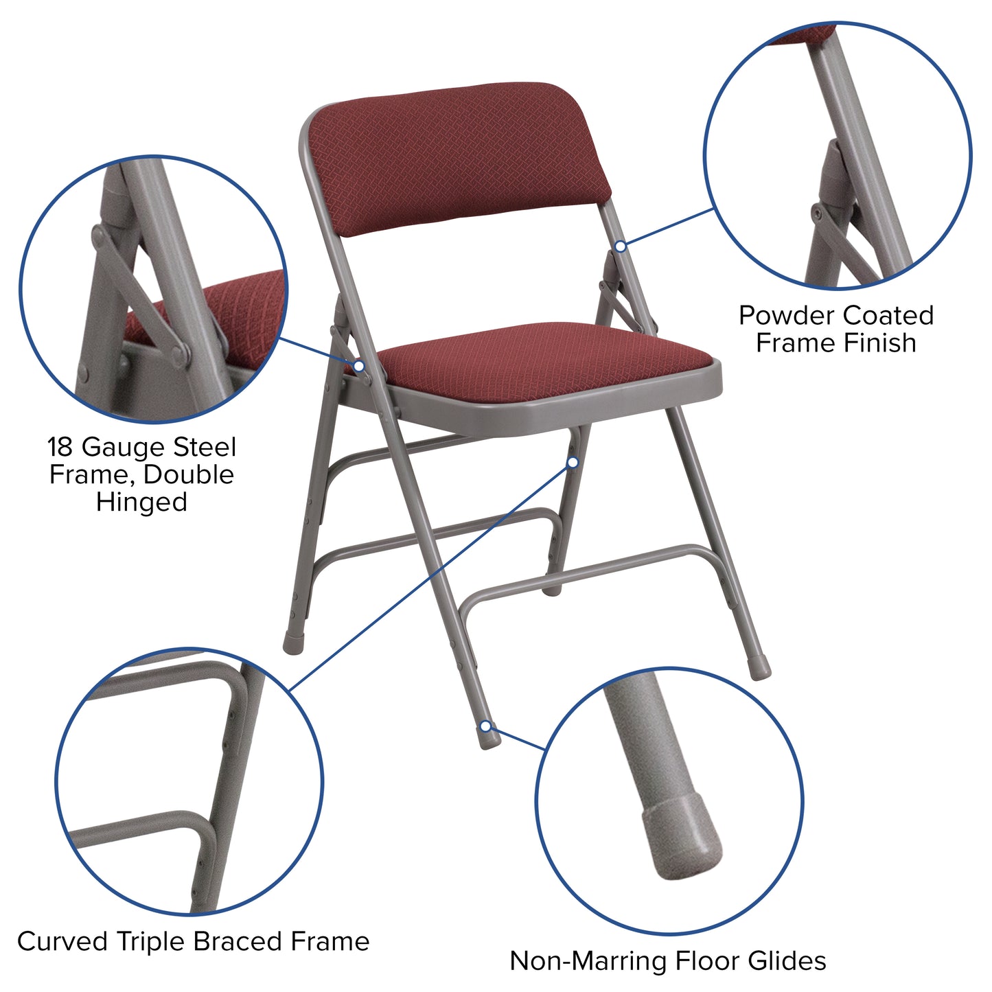 Curved Triple Braced & Double Hinged Metal Folding Chair