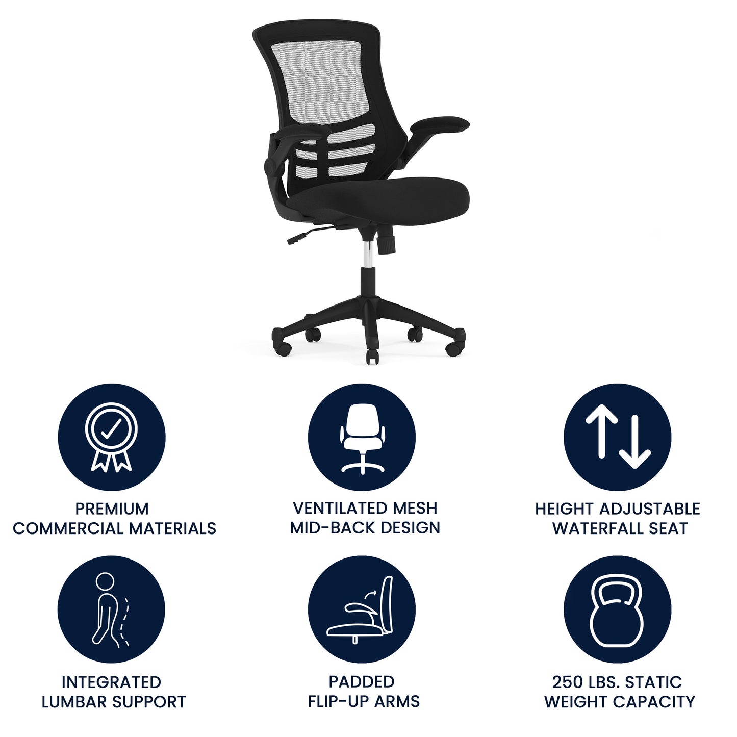 Ergonomic Mid-Back Mesh Swivel Office Chair with Flip-Up Arms