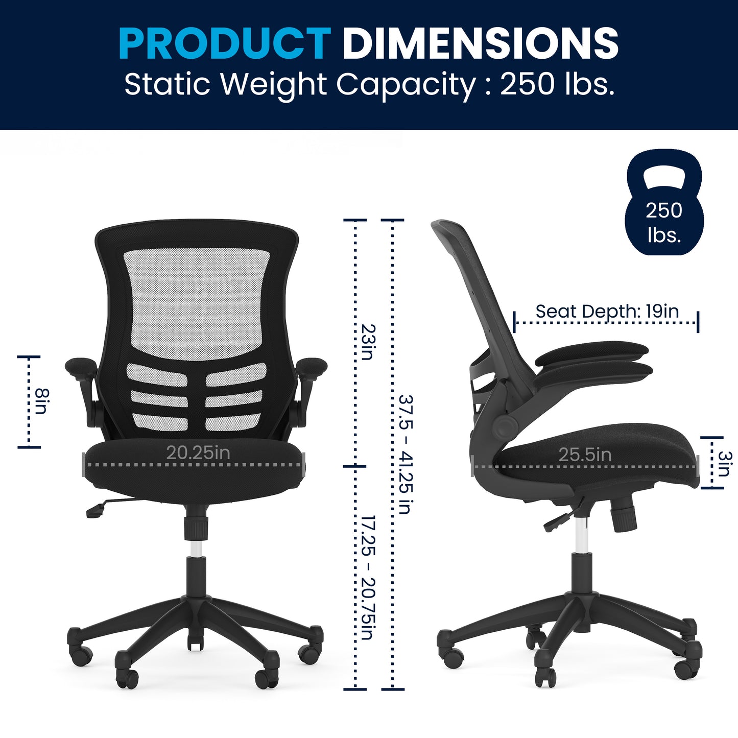 Ergonomic Mid-Back Mesh Swivel Office Chair with Flip-Up Arms