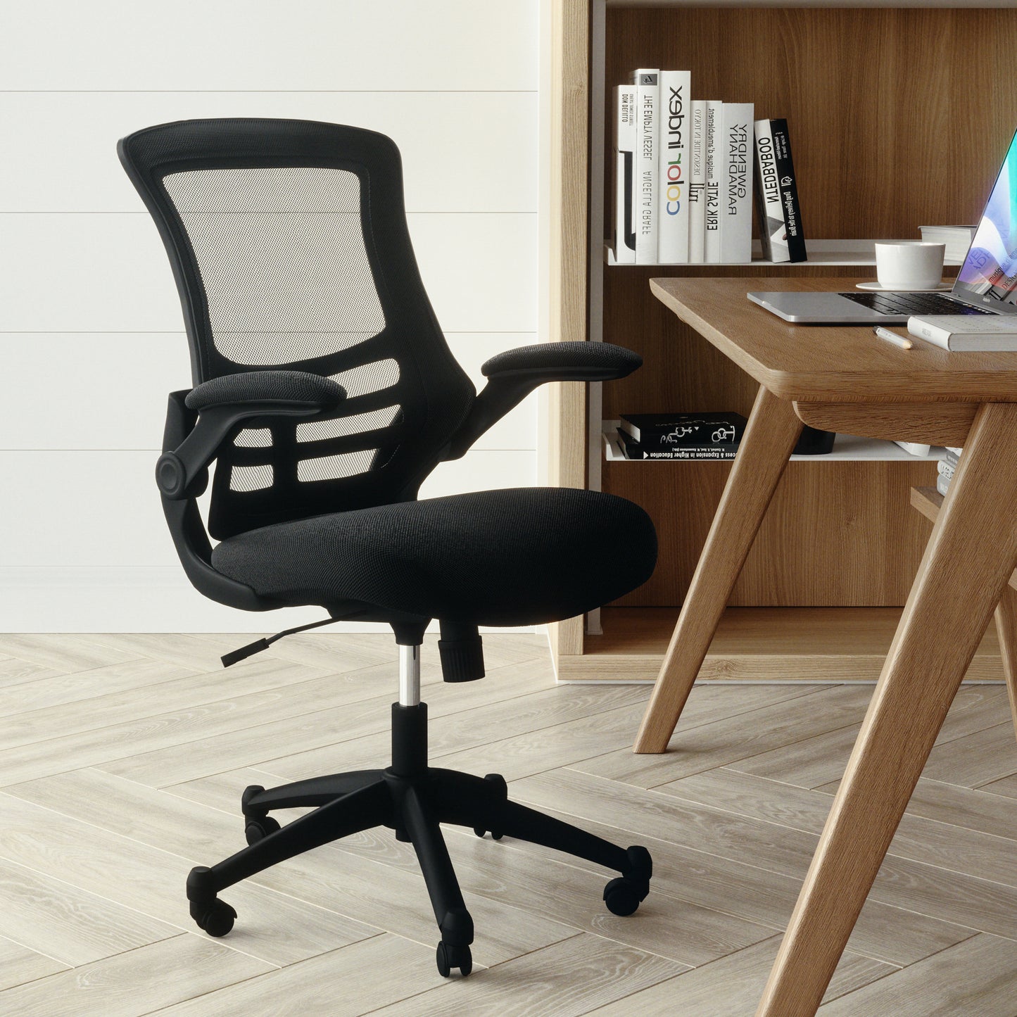 Ergonomic Mid-Back Mesh Swivel Office Chair with Flip-Up Arms