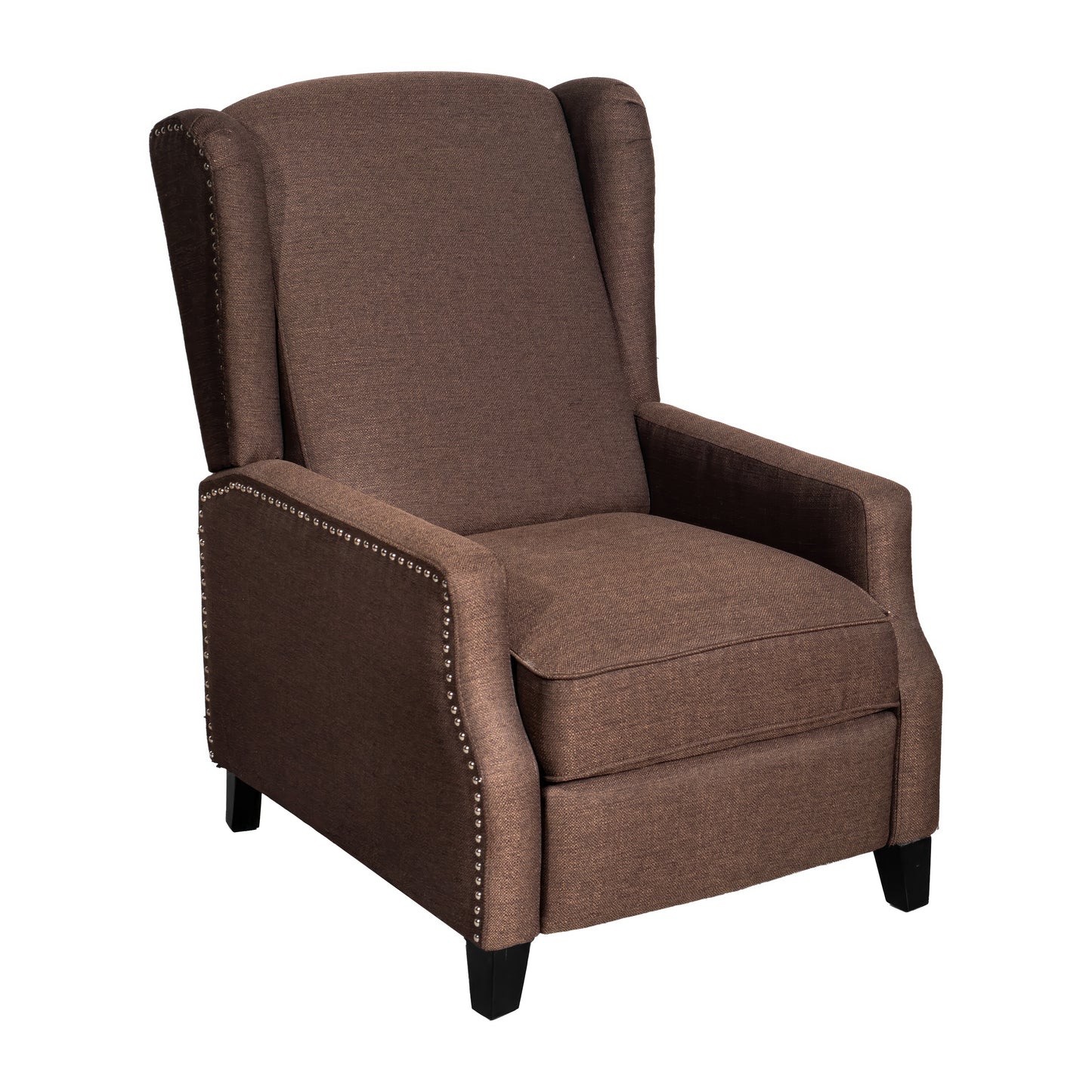 Traditional Slim Wingback Push Back Recliner Chair with Fabric Upholstery and Accent Nail Trim