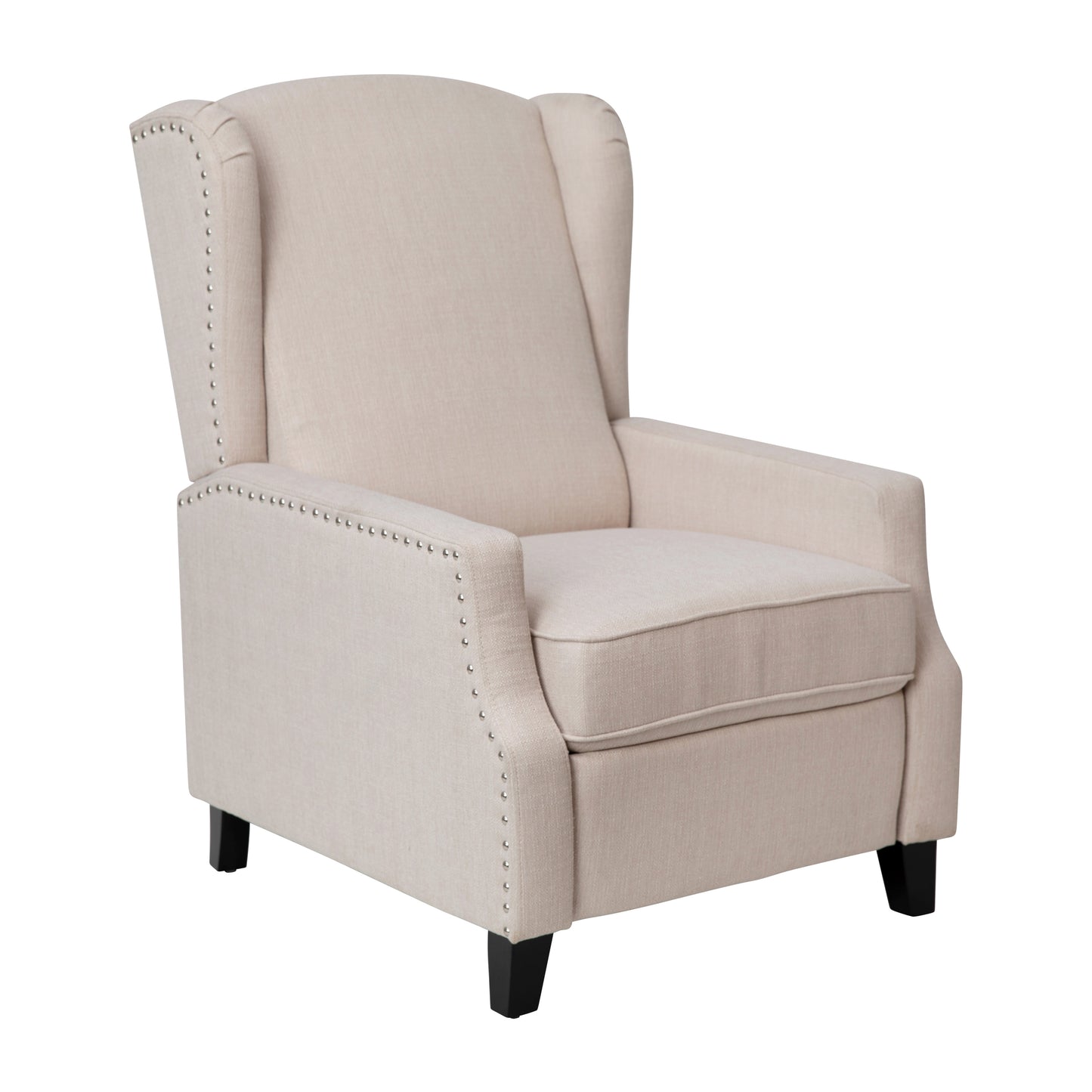 Traditional Slim Wingback Push Back Recliner Chair with Fabric Upholstery and Accent Nail Trim