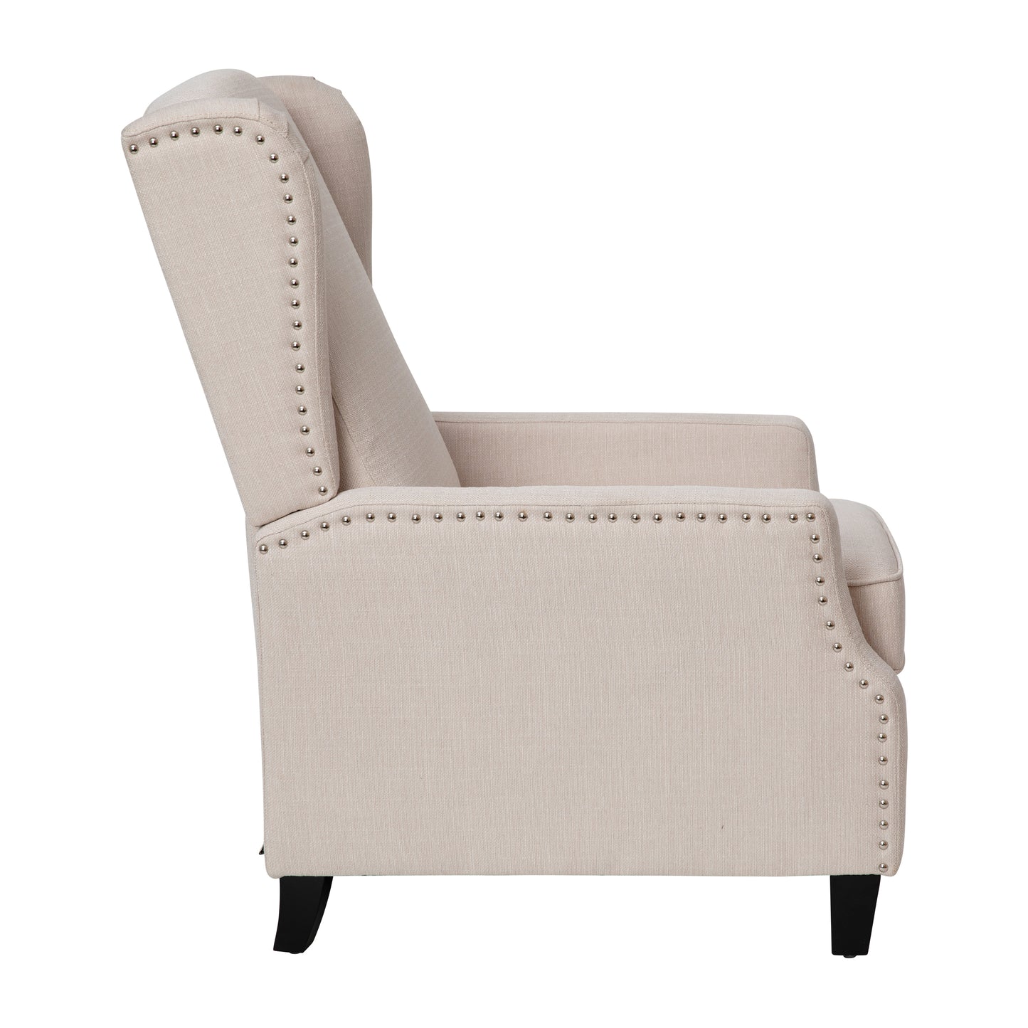 Traditional Slim Wingback Push Back Recliner Chair with Fabric Upholstery and Accent Nail Trim