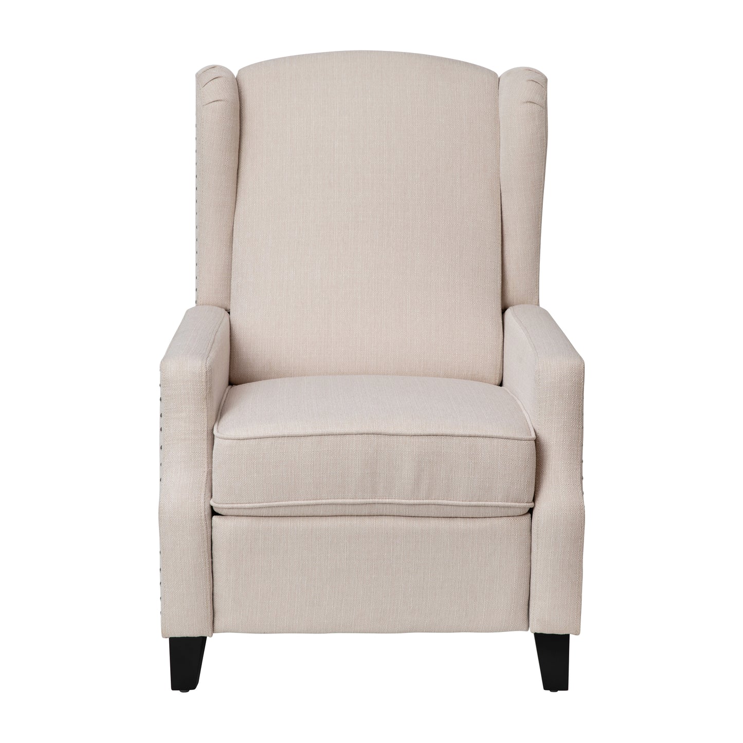 Traditional Slim Wingback Push Back Recliner Chair with Fabric Upholstery and Accent Nail Trim