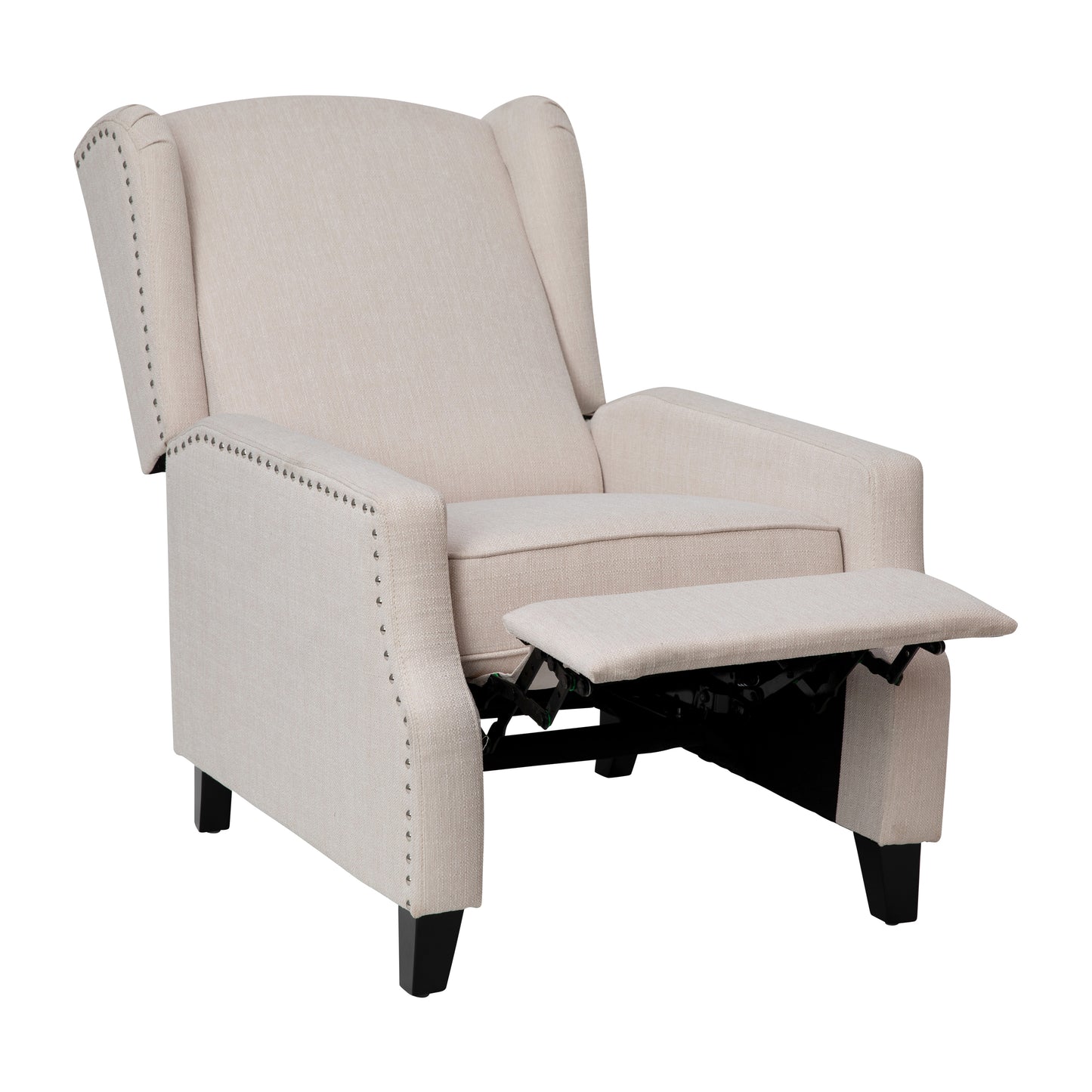 Traditional Slim Wingback Push Back Recliner Chair with Fabric Upholstery and Accent Nail Trim