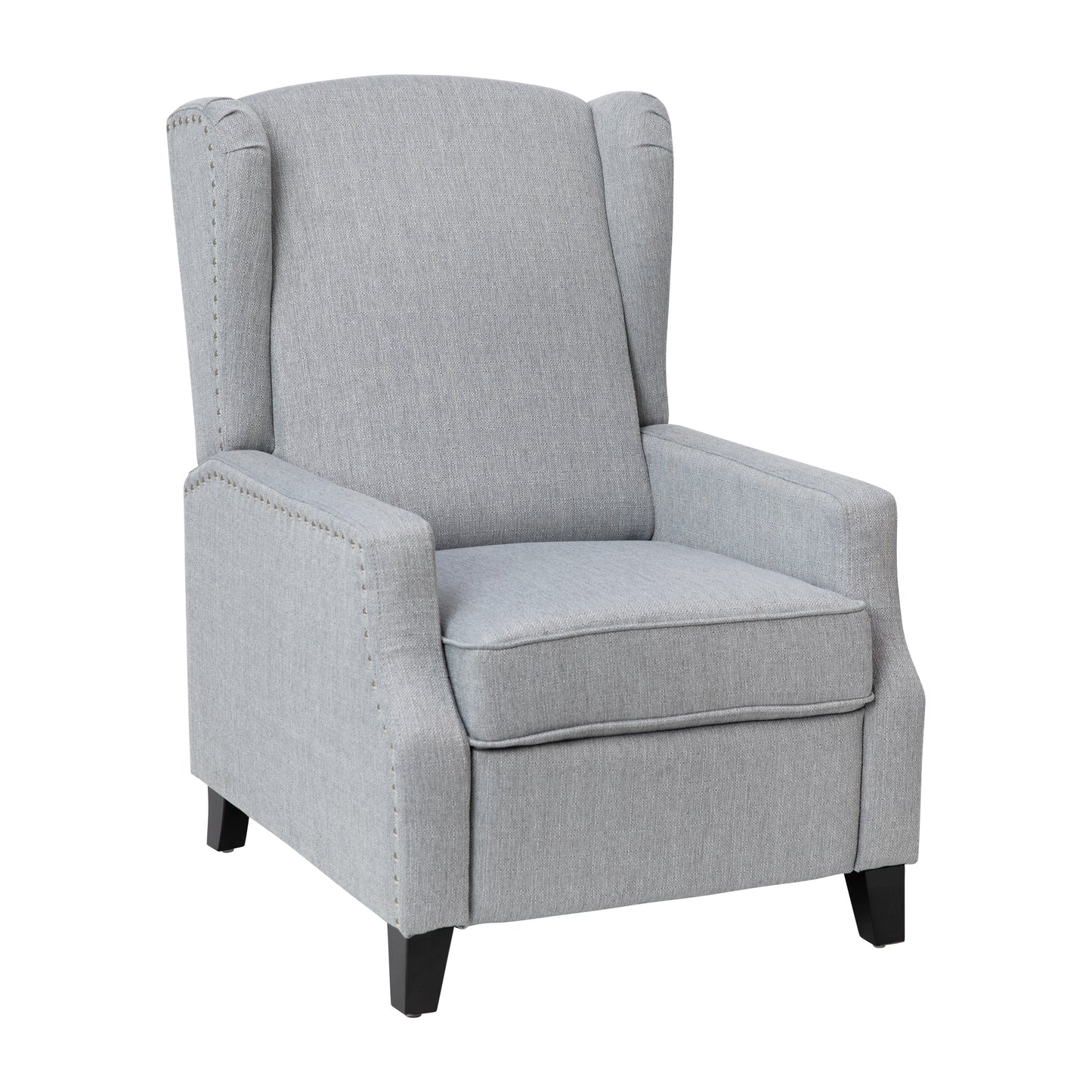 Traditional Slim Wingback Push Back Recliner Chair with Fabric Upholstery and Accent Nail Trim