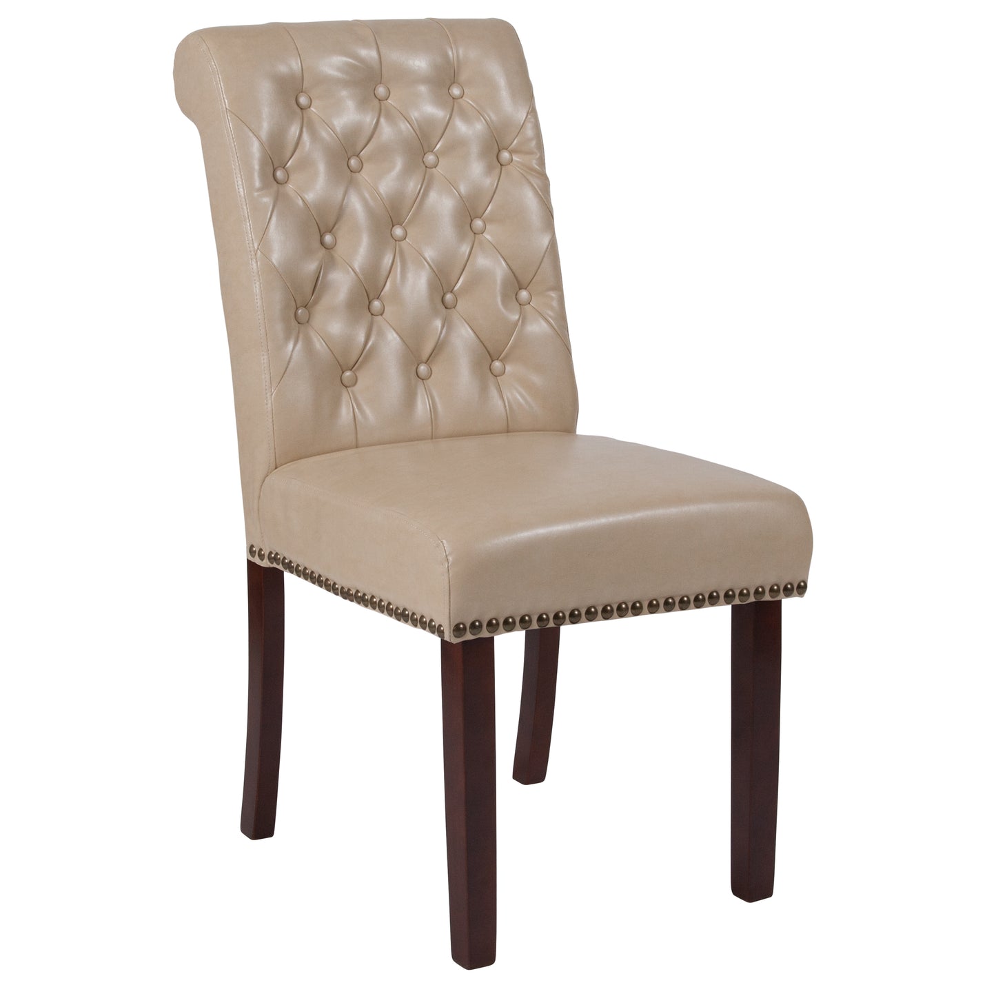 Parsons Chair with Rolled Back, Nailhead Trim, and Walnut Wood Finish