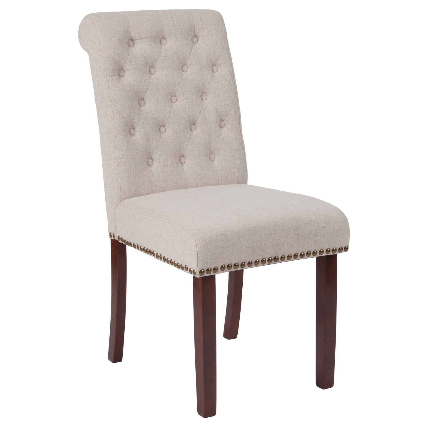 Parsons Chair with Rolled Back, Nailhead Trim, and Walnut Wood Finish