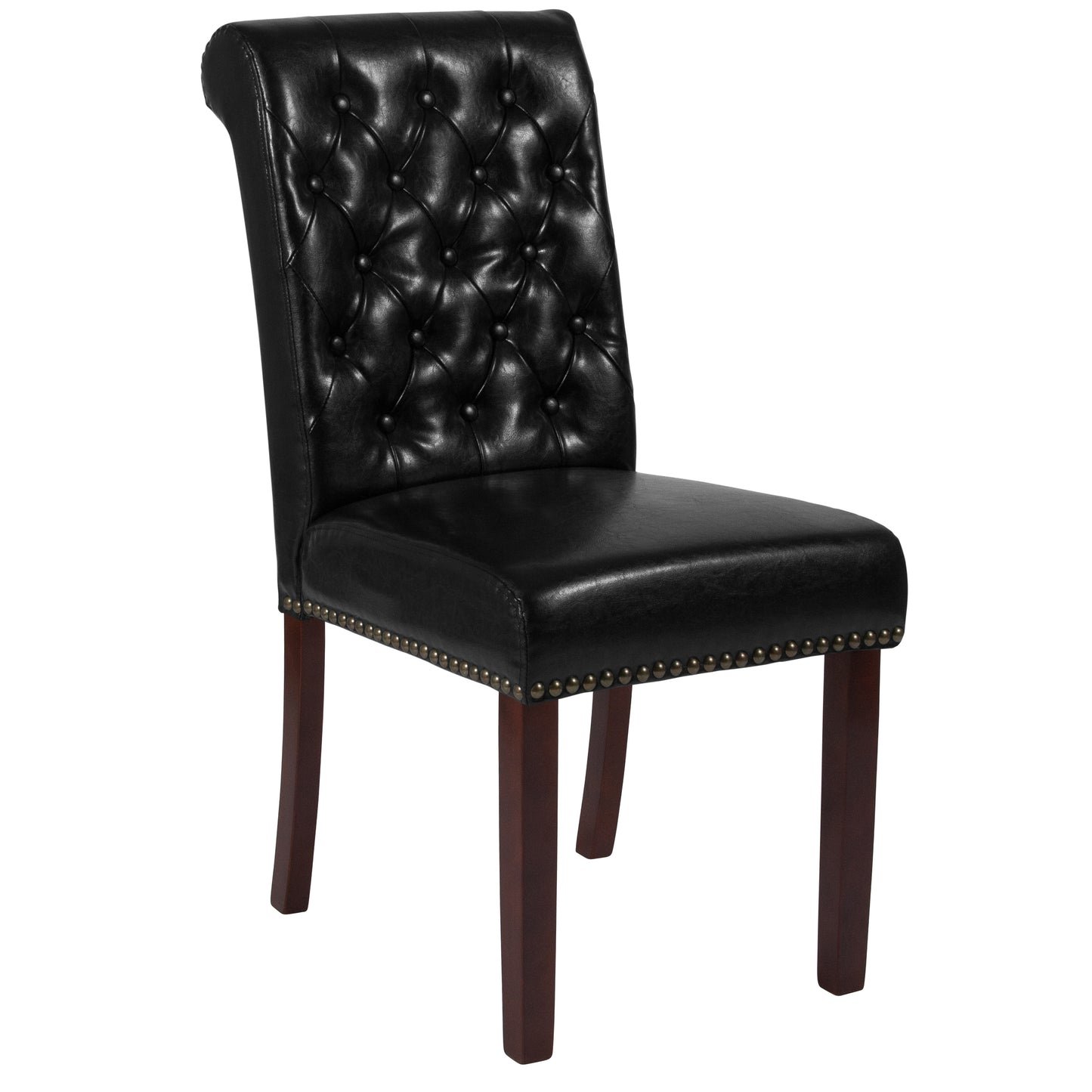 Parsons Chair with Rolled Back, Nailhead Trim, and Walnut Wood Finish