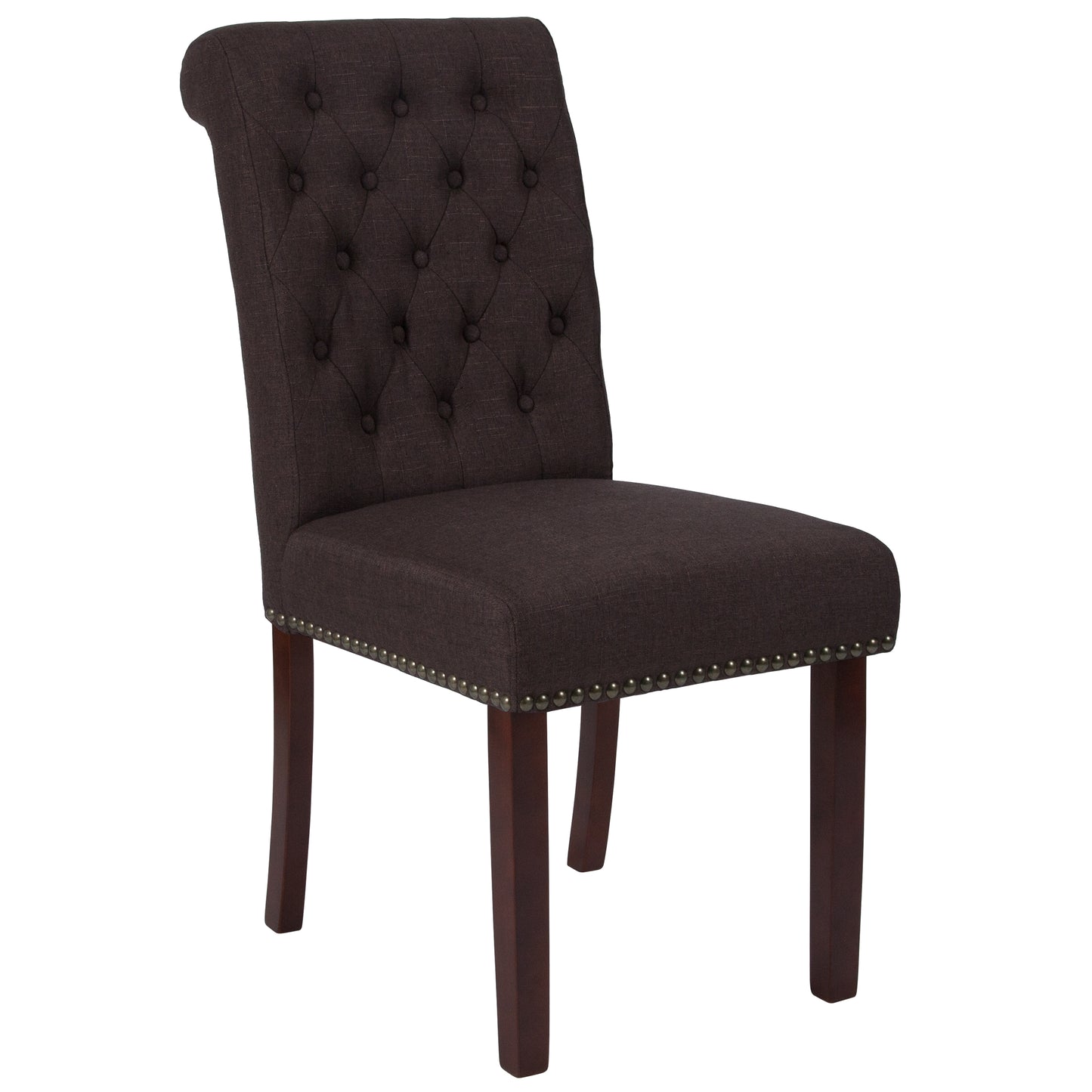 Parsons Chair with Rolled Back, Nailhead Trim, and Walnut Wood Finish