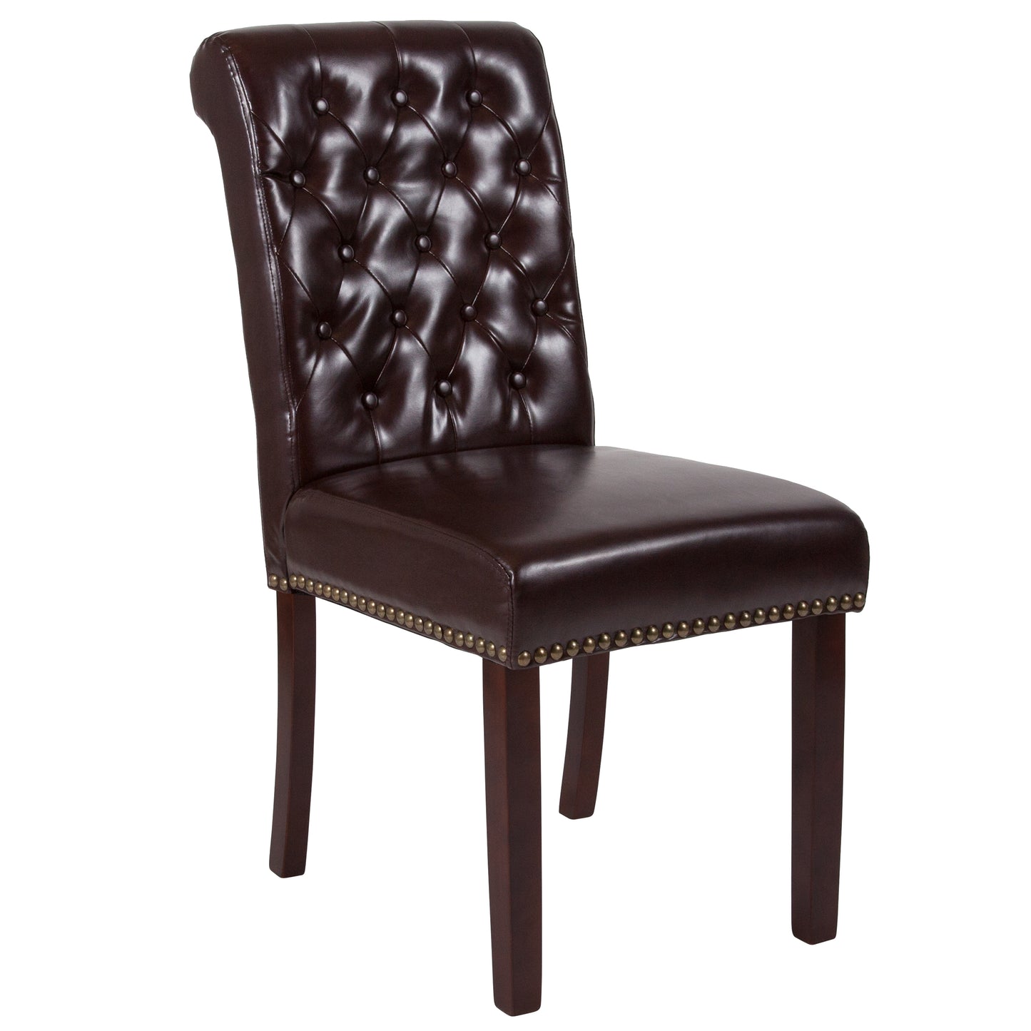 Parsons Chair with Rolled Back, Nailhead Trim, and Walnut Wood Finish