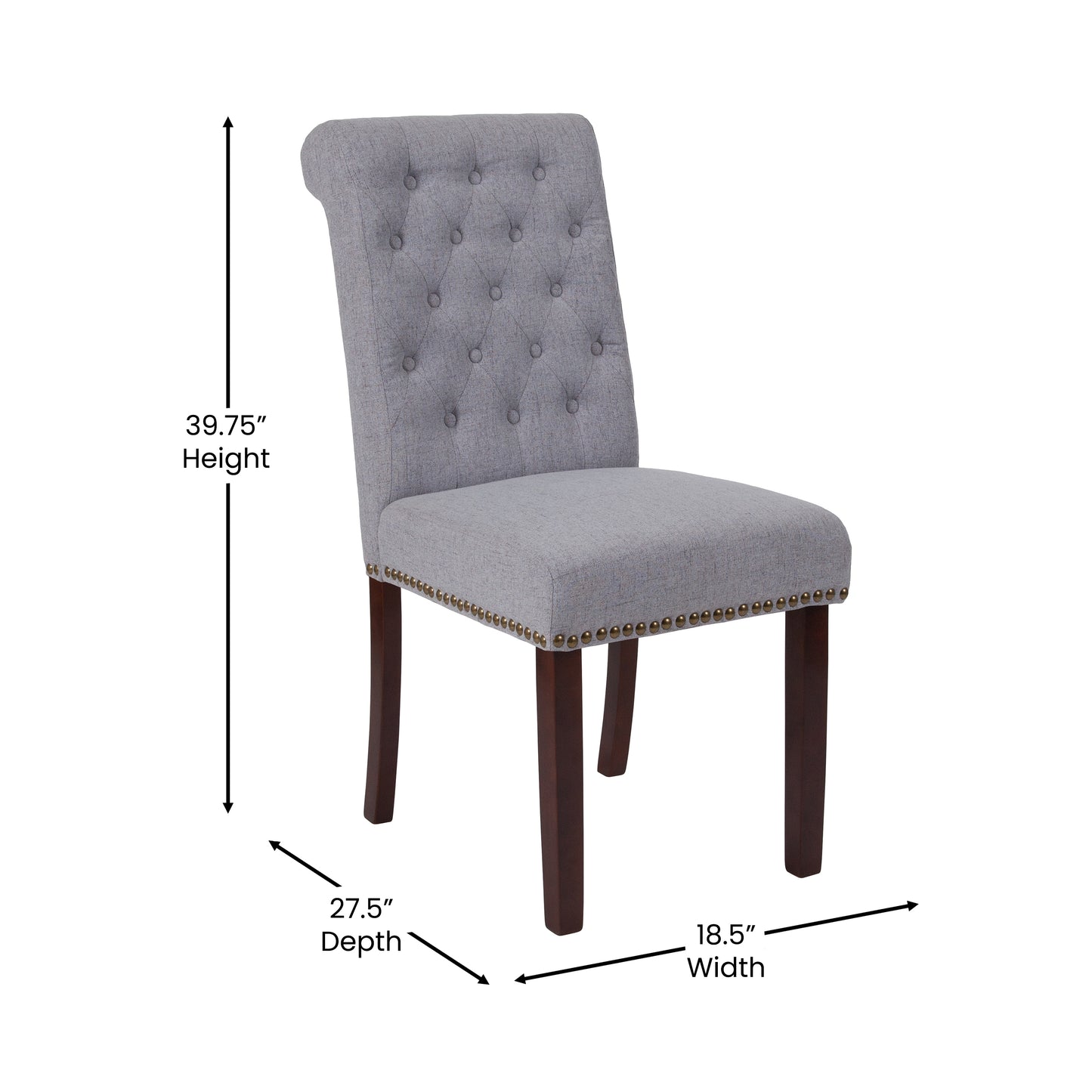 Parsons Chair with Rolled Back, Nailhead Trim, and Walnut Wood Finish