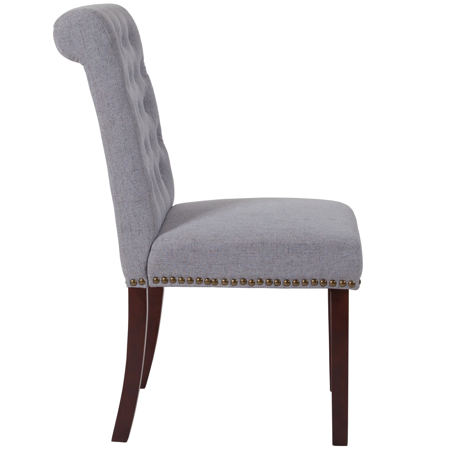 Parsons Chair with Rolled Back, Nailhead Trim, and Walnut Wood Finish