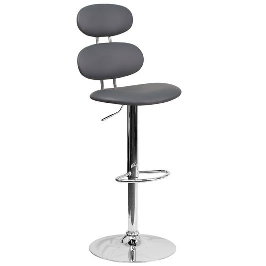 Adjustable Height Barstool with Ellipse Back and Chrome Base