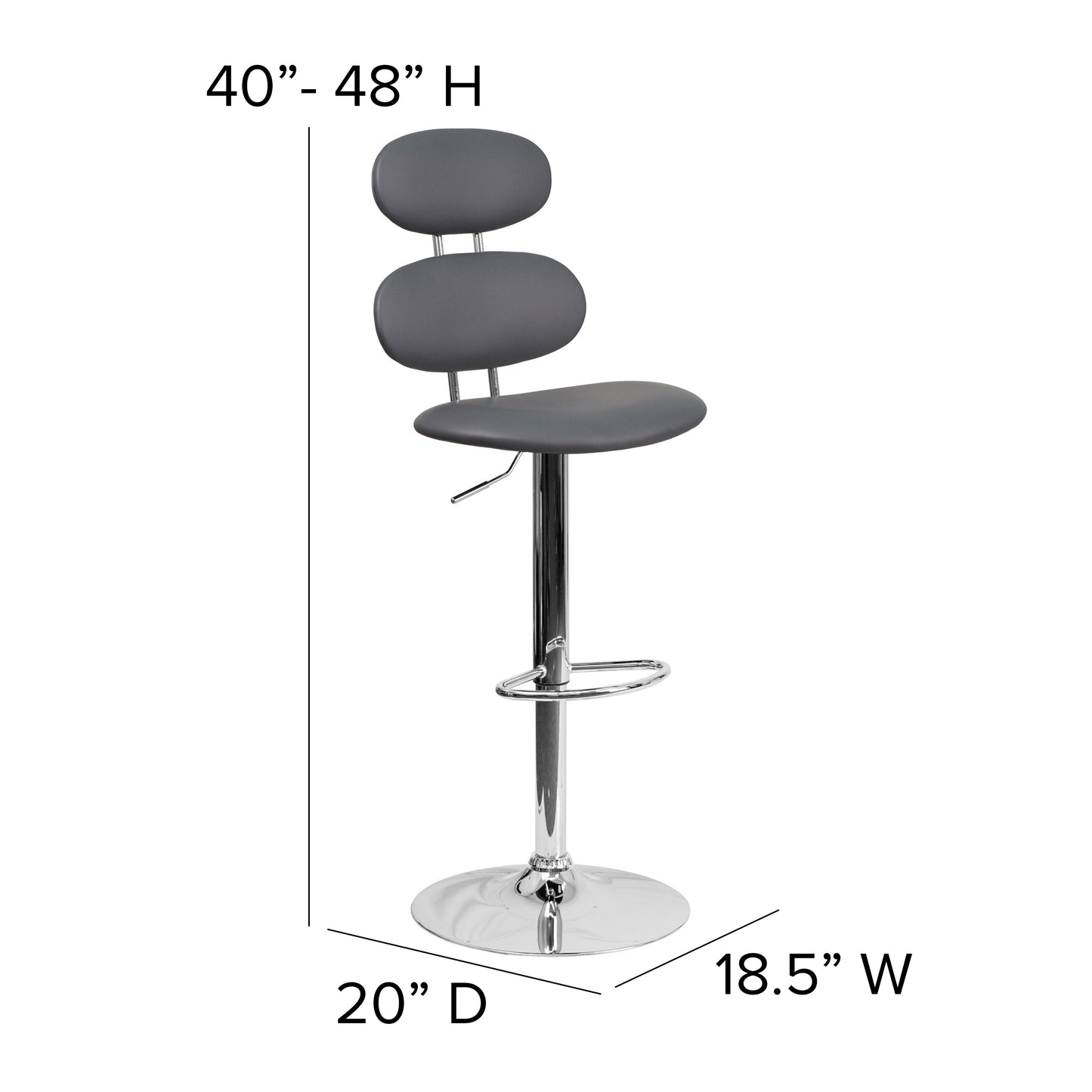 Adjustable Height Barstool with Ellipse Back and Chrome Base