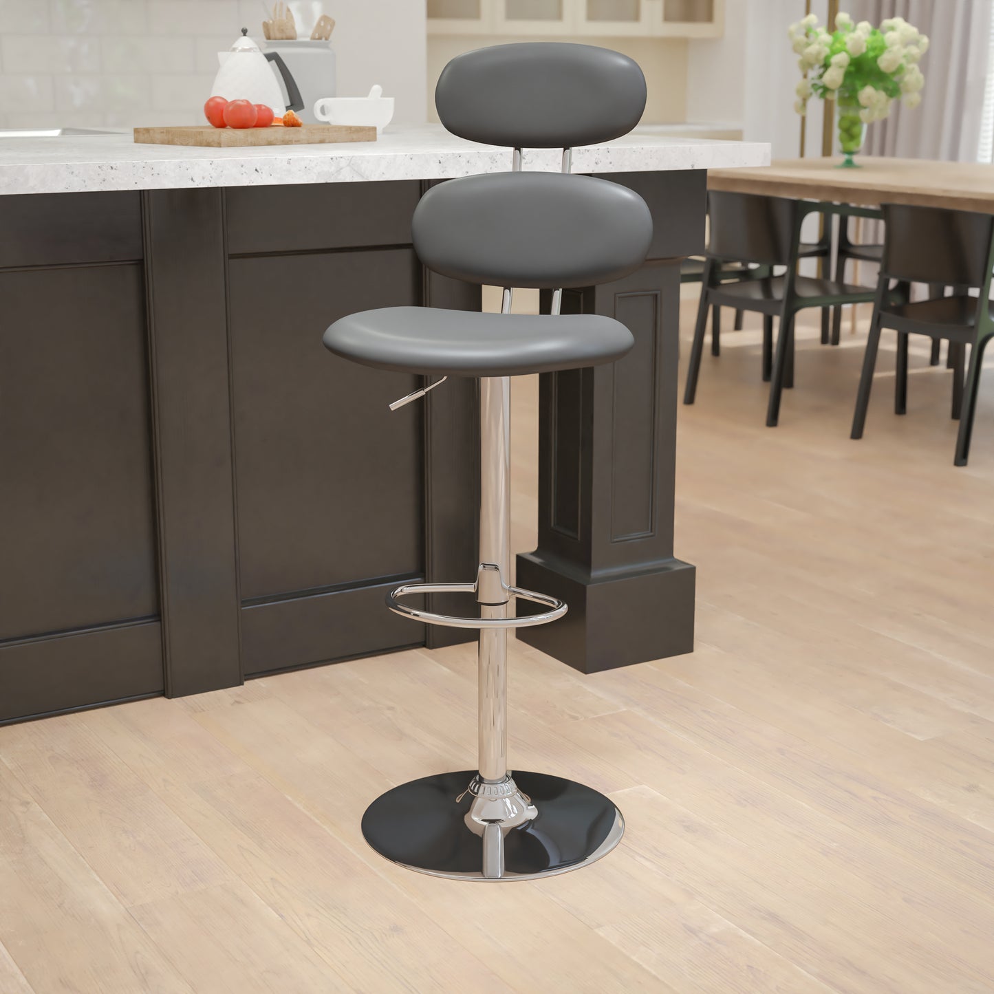 Adjustable Height Barstool with Ellipse Back and Chrome Base