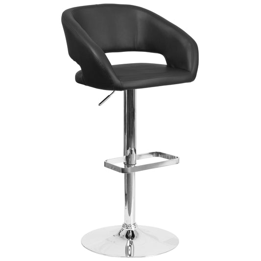 Vinyl Contemporary Adjustable Height Barstool with Rounded Mid-Back