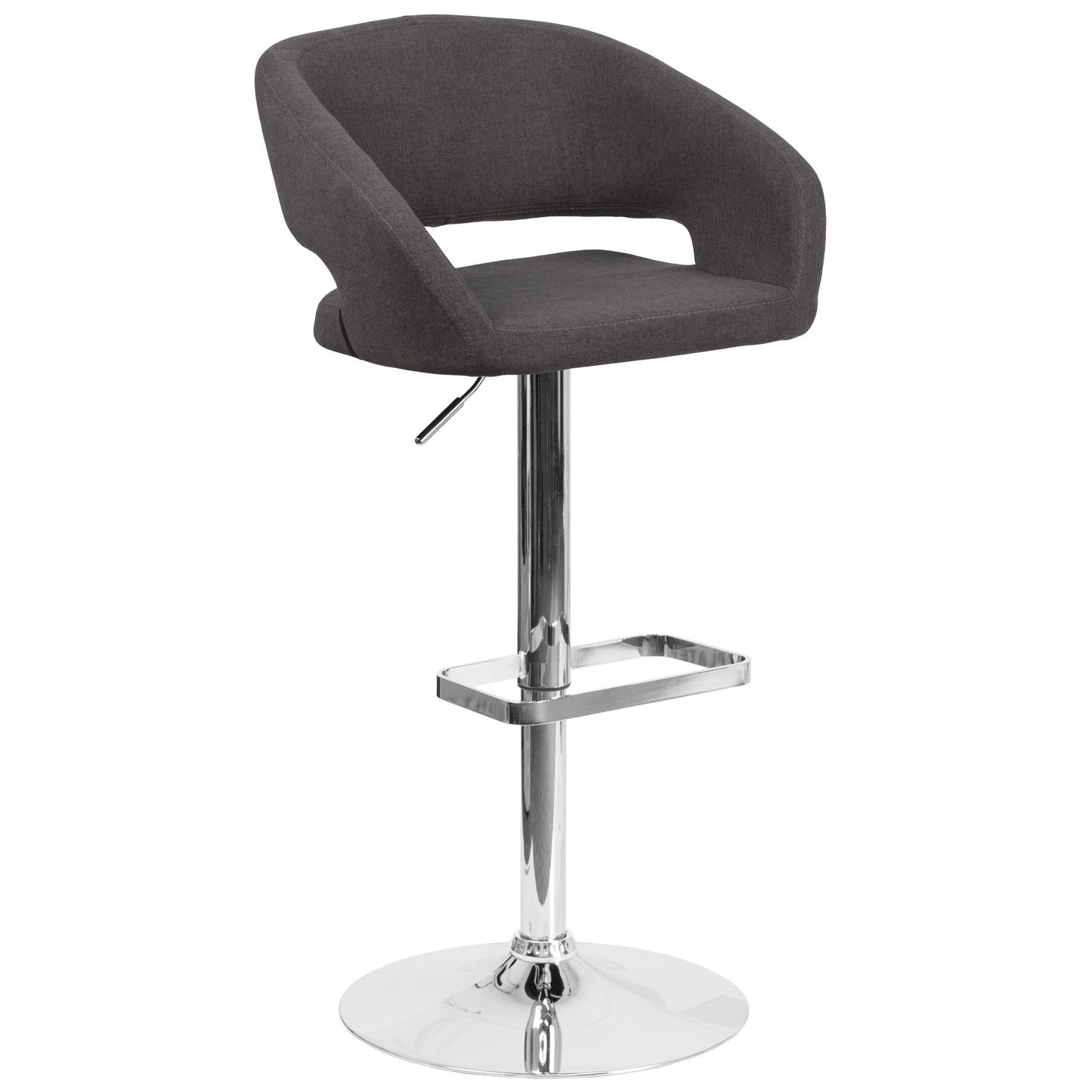 Fabric Contemporary Adjustable Height Barstool with Rounded Mid-Back