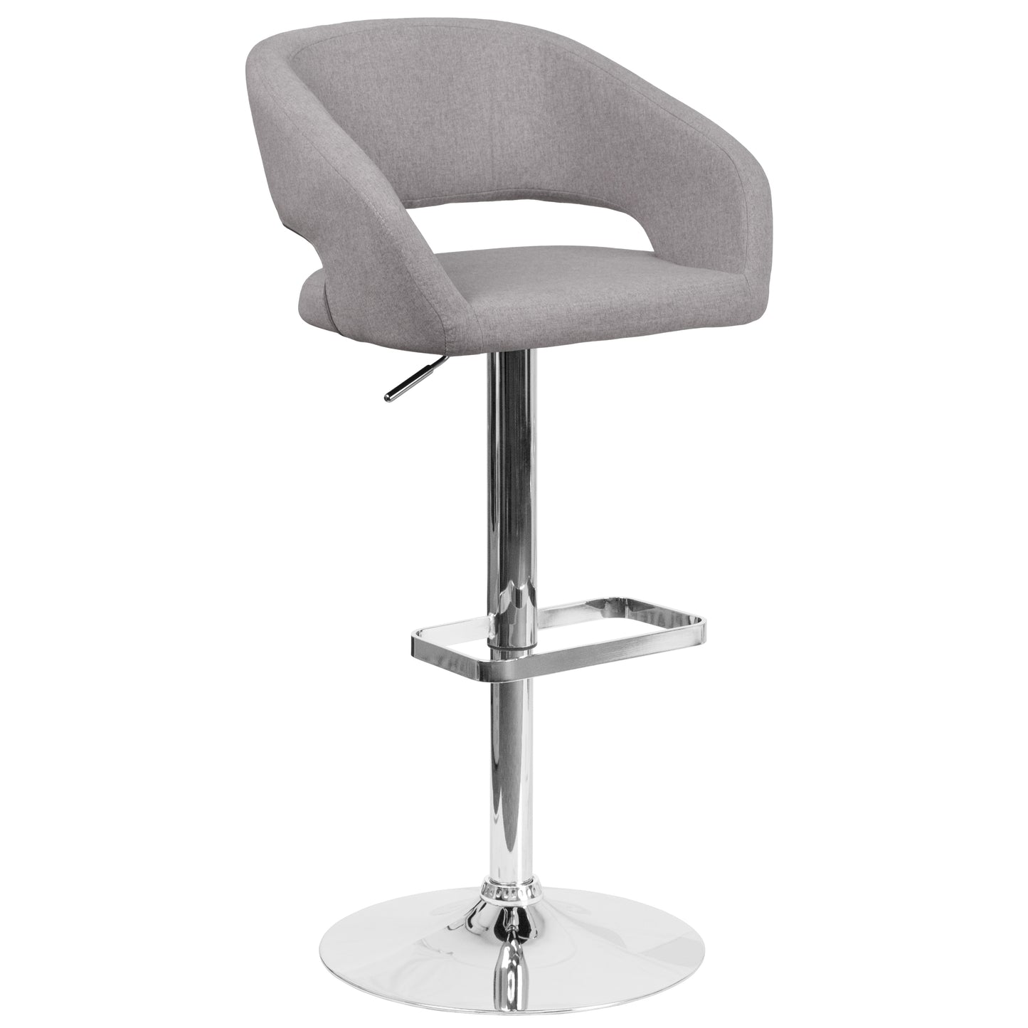 Fabric Contemporary Adjustable Height Barstool with Rounded Mid-Back