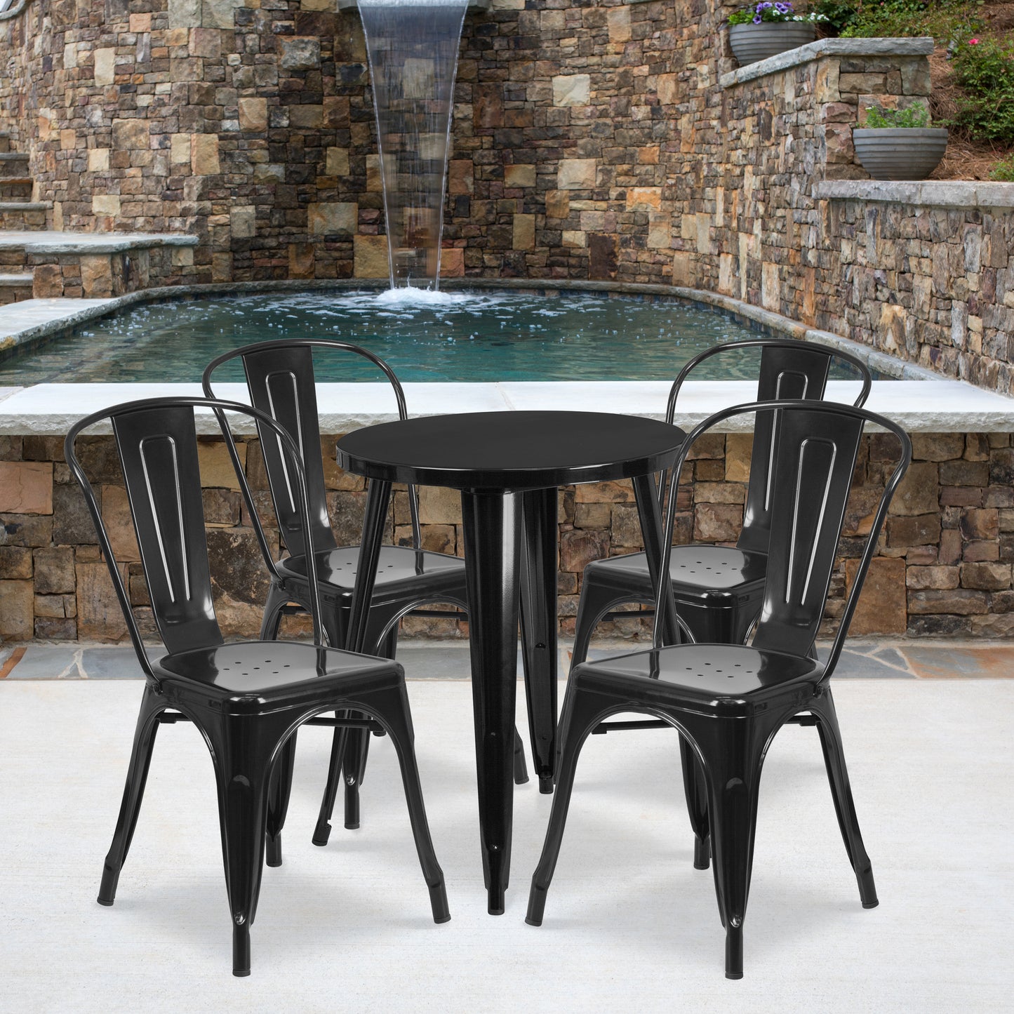 Commercial Grade 24" Round Metal Indoor-Outdoor Table Set with 4 Cafe Chairs