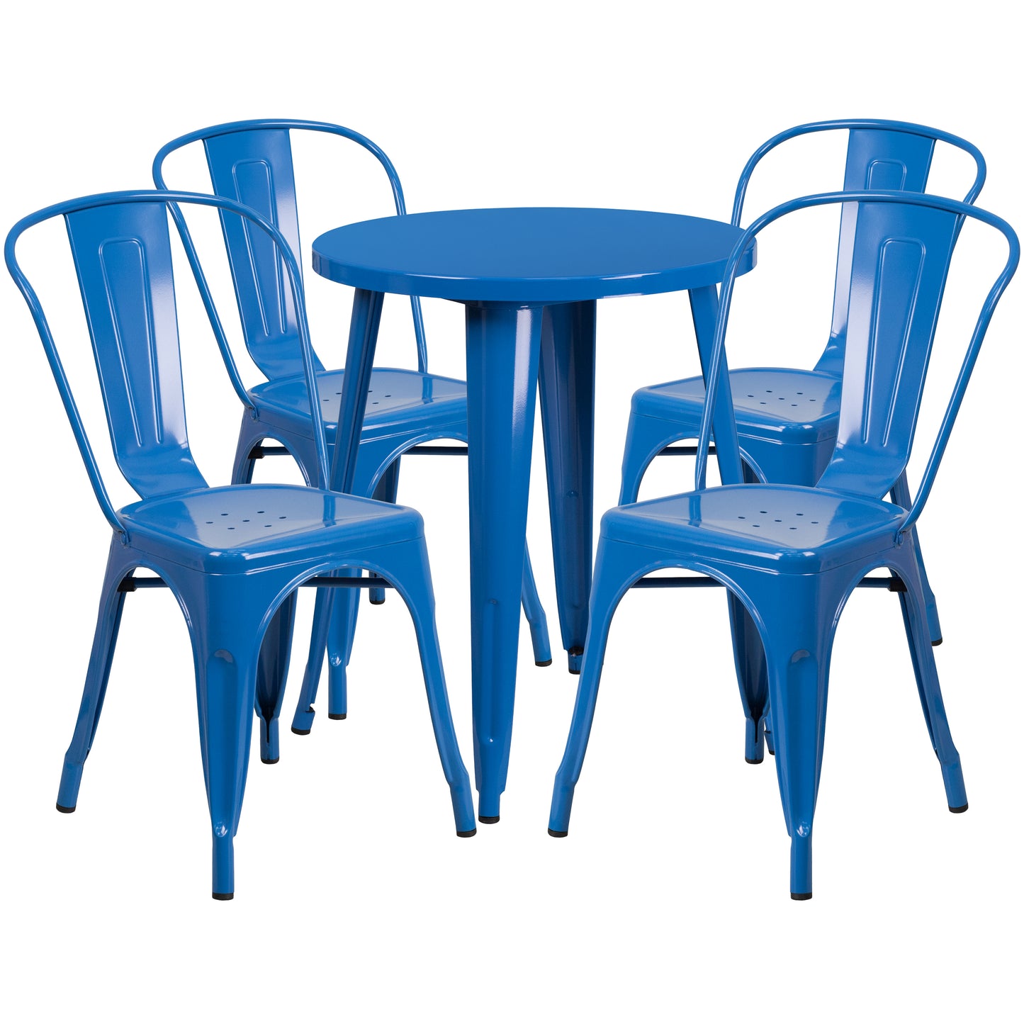 Commercial Grade 24" Round Metal Indoor-Outdoor Table Set with 4 Cafe Chairs