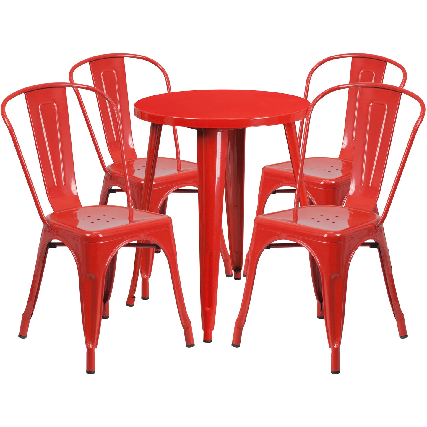 Commercial Grade 24" Round Metal Indoor-Outdoor Table Set with 4 Cafe Chairs