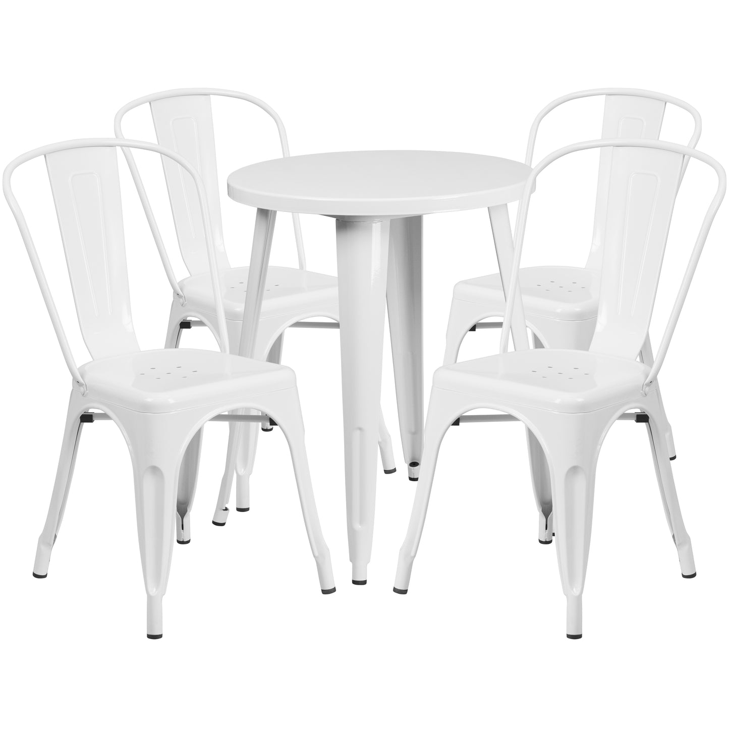 Commercial Grade 24" Round Metal Indoor-Outdoor Table Set with 4 Cafe Chairs