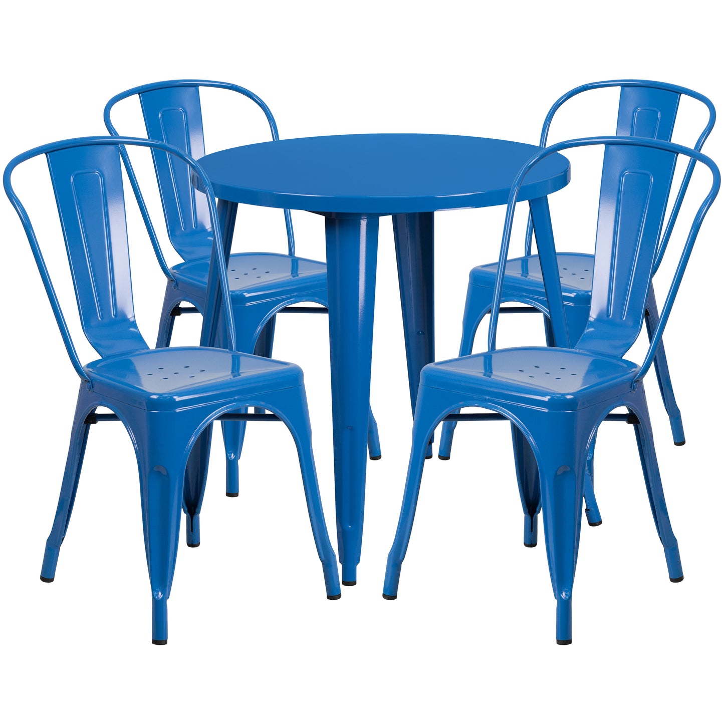 Commercial Grade 30" Round Metal Indoor-Outdoor Table Set with 4 Cafe Chairs