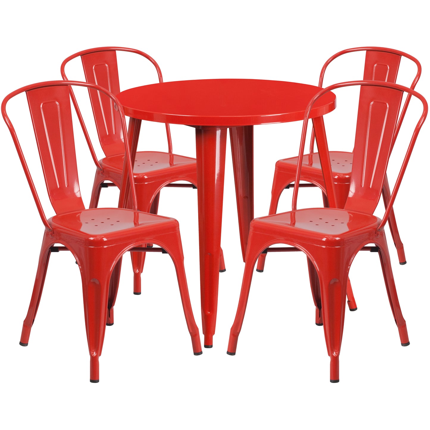 Commercial Grade 30" Round Metal Indoor-Outdoor Table Set with 4 Cafe Chairs