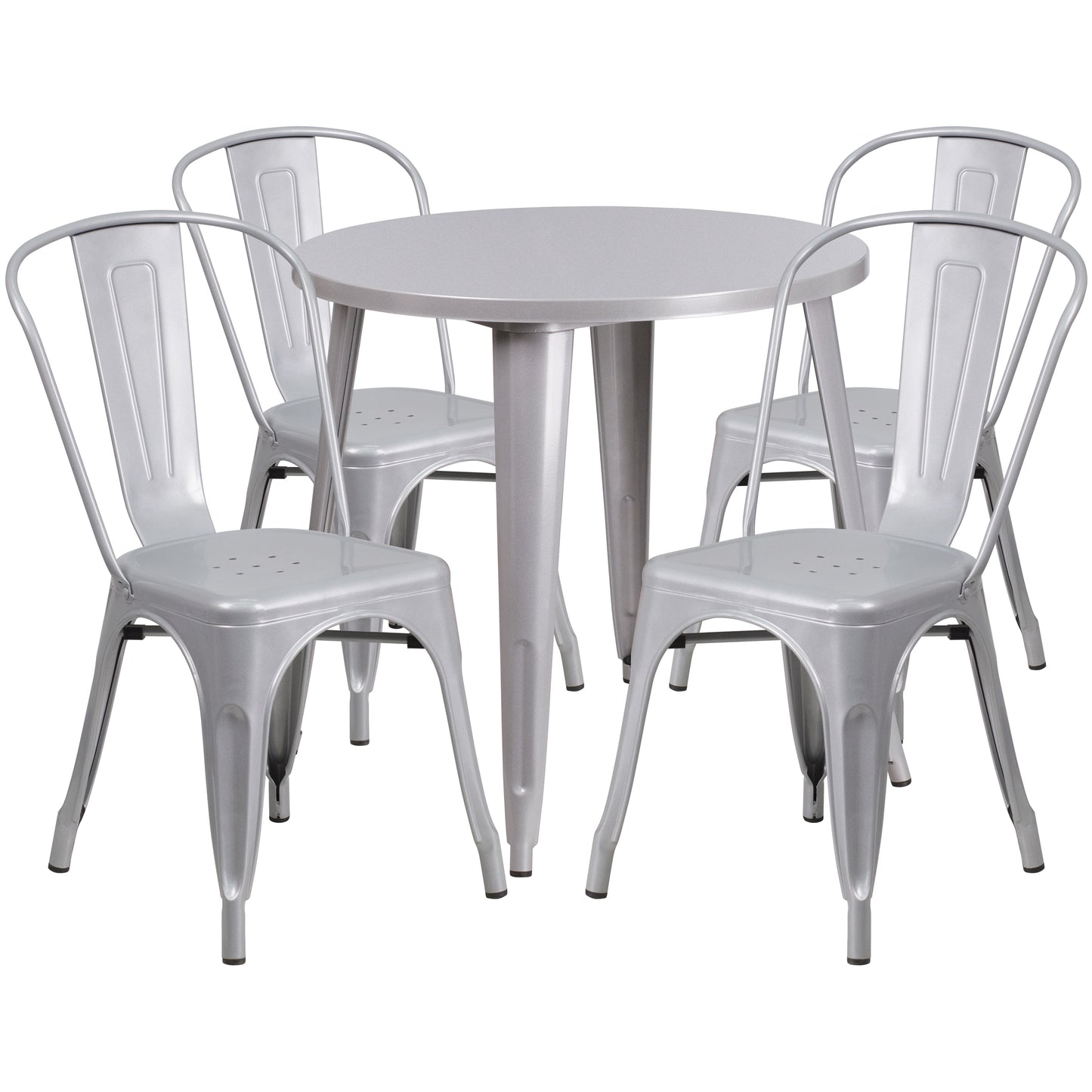 Commercial Grade 30" Round Metal Indoor-Outdoor Table Set with 4 Cafe Chairs