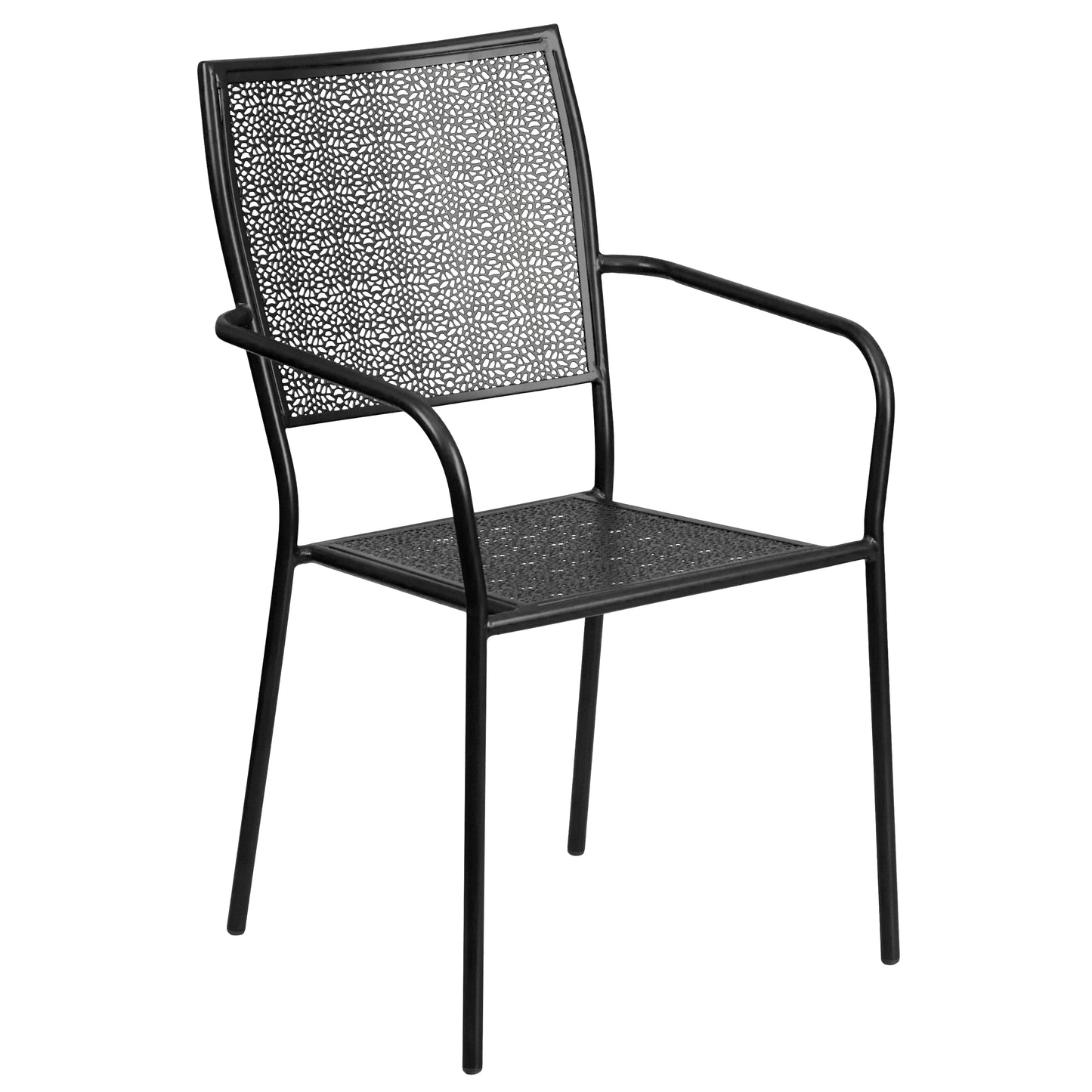 Commercial Grade Indoor-Outdoor Steel Patio Arm Chair with Square Back