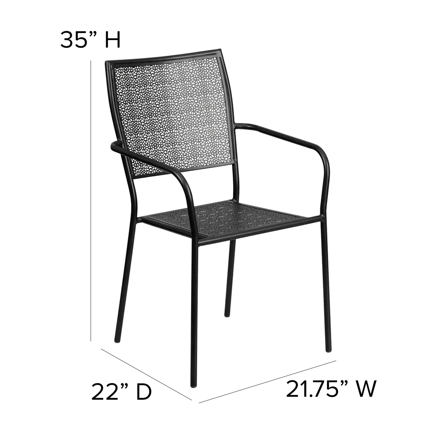 Commercial Grade Indoor-Outdoor Steel Patio Arm Chair with Square Back