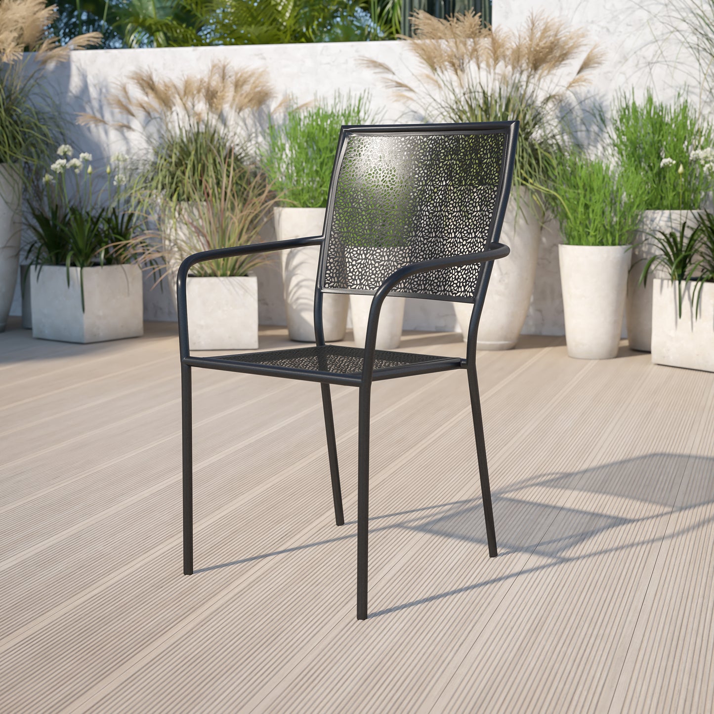 Commercial Grade Indoor-Outdoor Steel Patio Arm Chair with Square Back