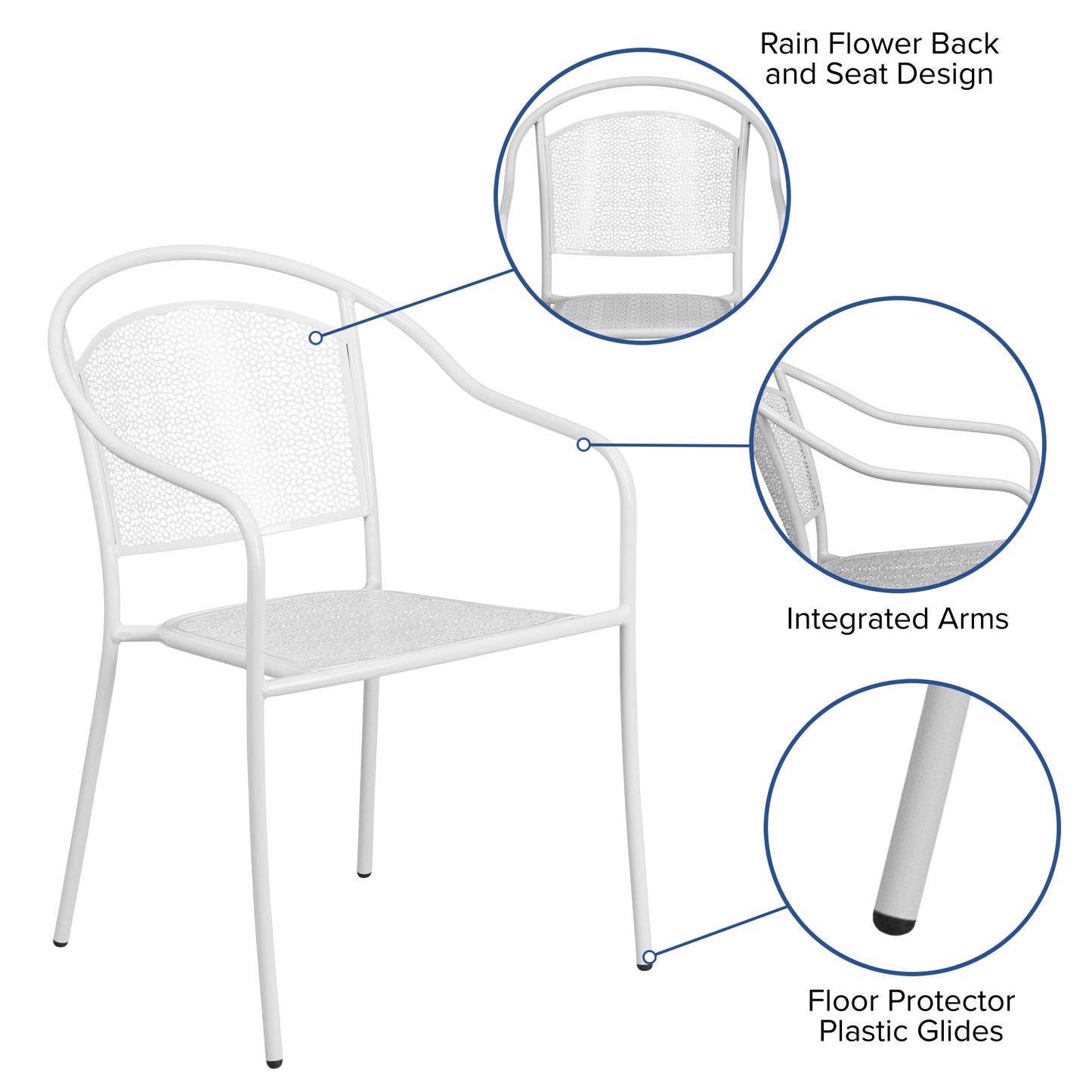 Commercial Grade Indoor-Outdoor Steel Patio Arm Chair with Round Back