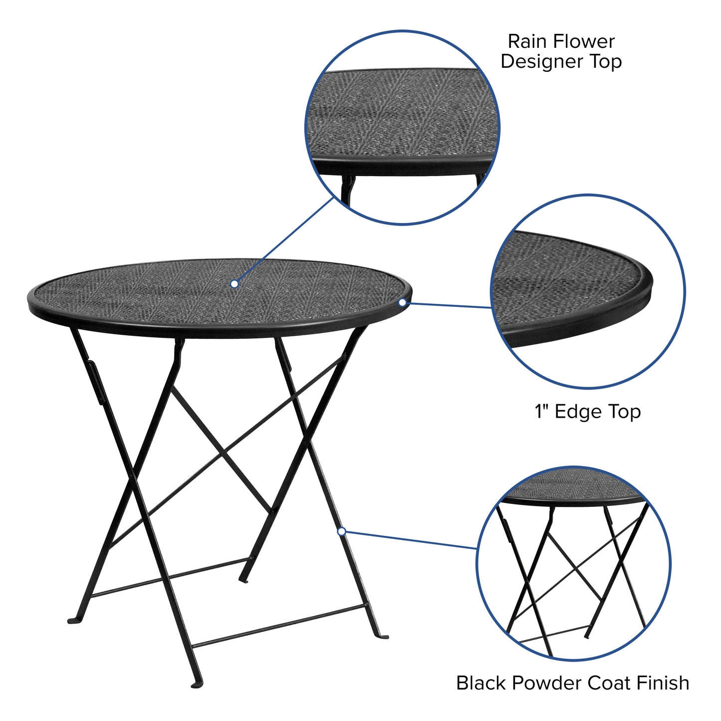 Commercial Grade 30" Round Indoor-Outdoor Steel Folding Patio Table