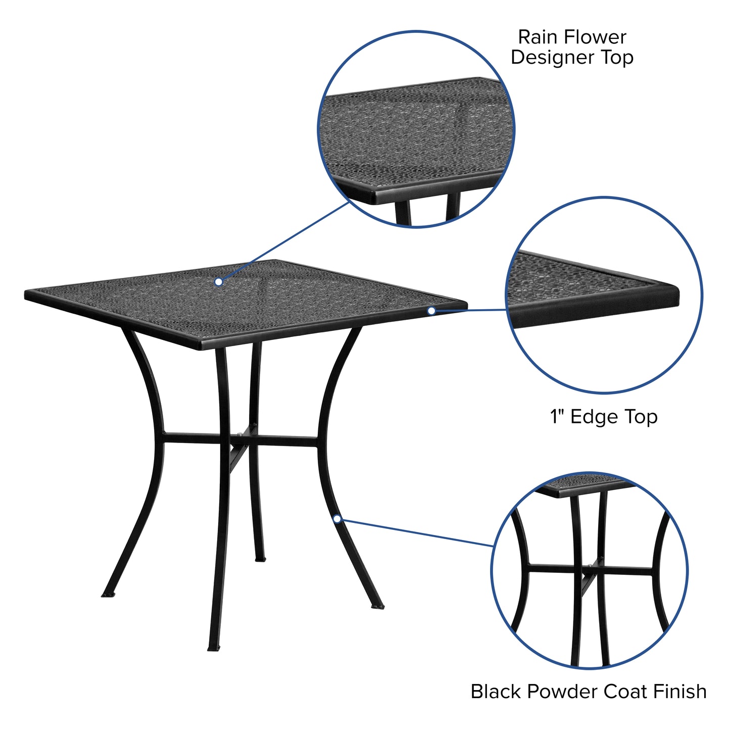 Commercial Grade 28" Square Indoor-Outdoor Steel Patio Table