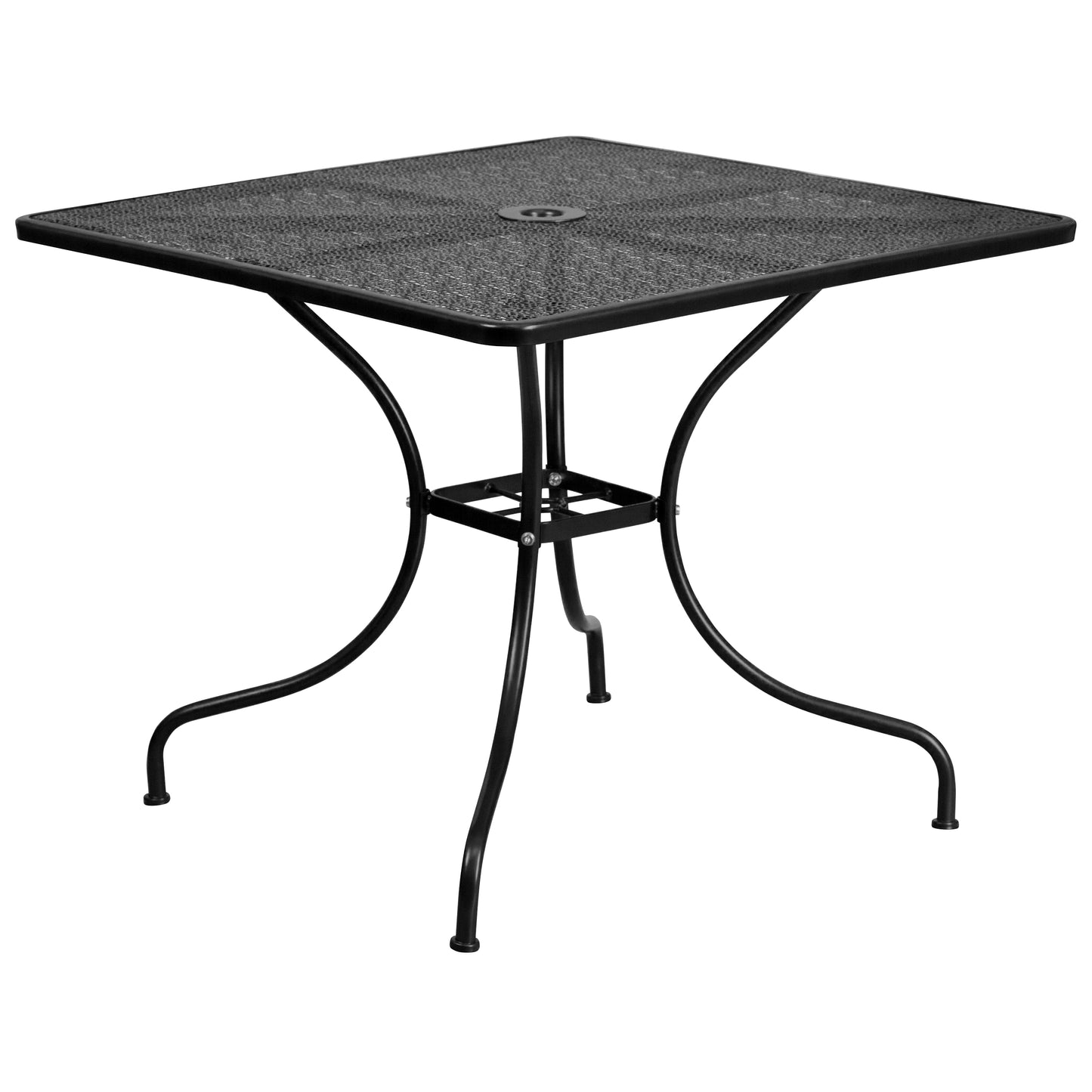 Commercial Grade 35.5" Square Indoor-Outdoor Steel Patio Table with Umbrella Hole