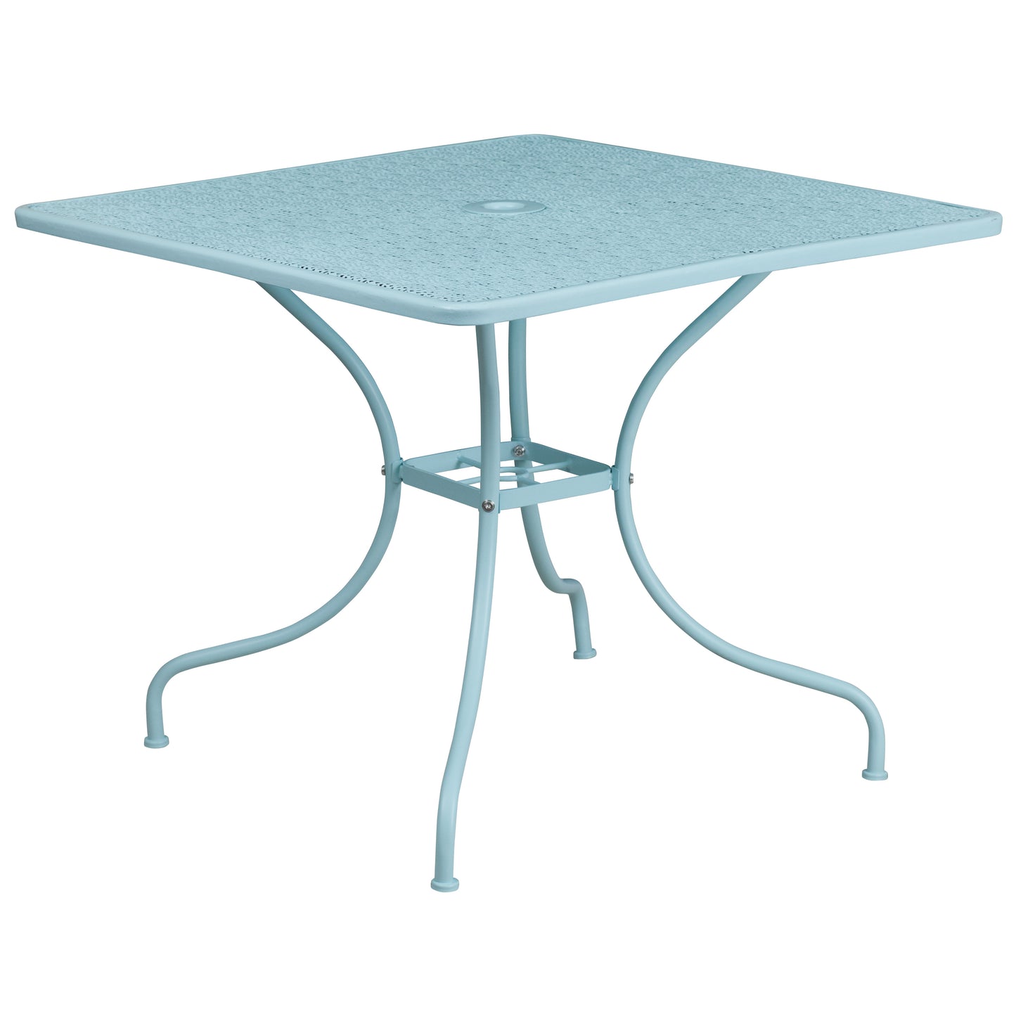 Commercial Grade 35.5" Square Indoor-Outdoor Steel Patio Table with Umbrella Hole