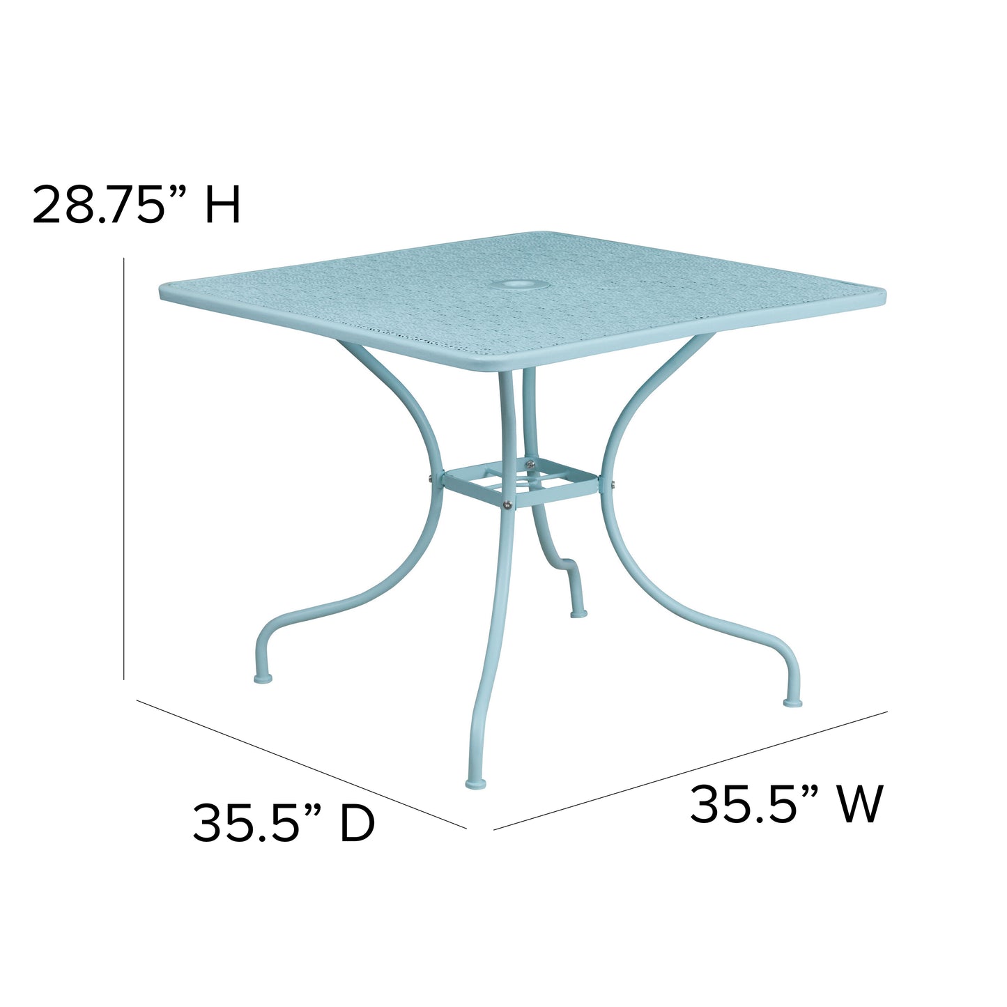 Commercial Grade 35.5" Square Indoor-Outdoor Steel Patio Table with Umbrella Hole