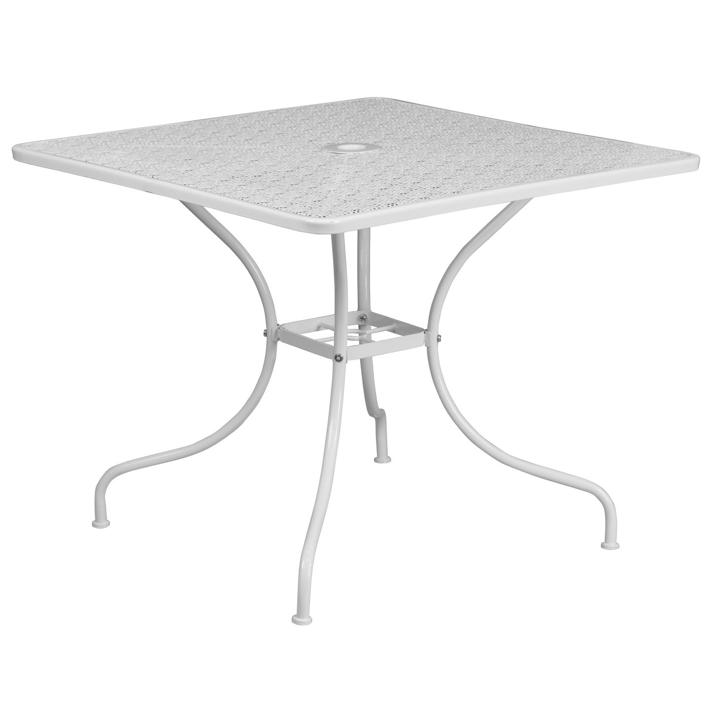 Commercial Grade 35.5" Square Indoor-Outdoor Steel Patio Table with Umbrella Hole