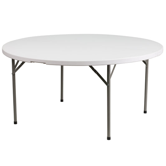 5-Foot Round Granite White Plastic Folding Table - Weight Capacity 550 lbs.