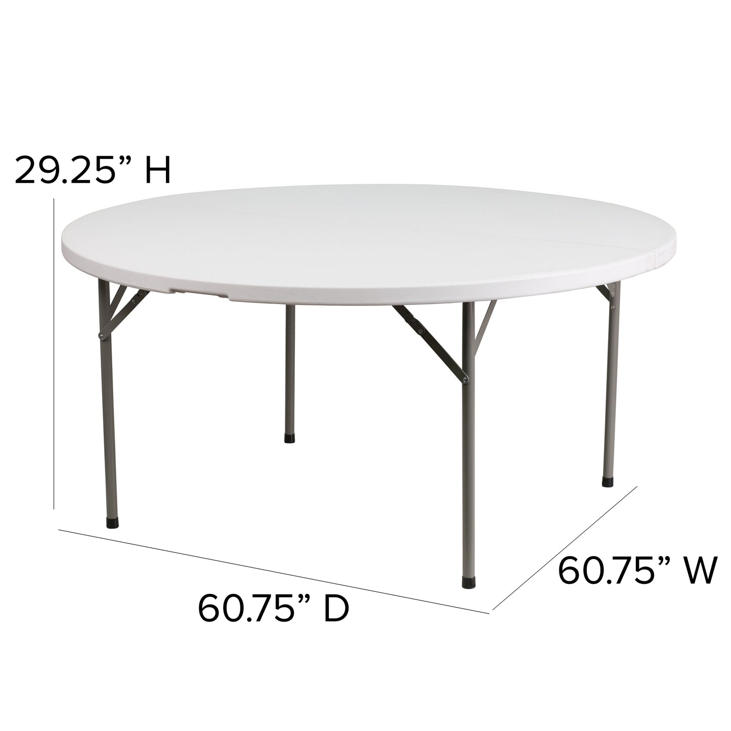 5-Foot Round Granite White Plastic Folding Table - Weight Capacity 550 lbs.