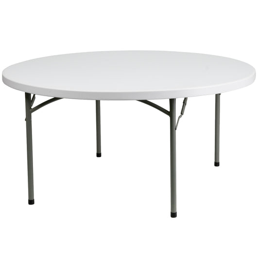 5-Foot Round Granite White Plastic Folding Table - Weight Capacity 880 lbs.