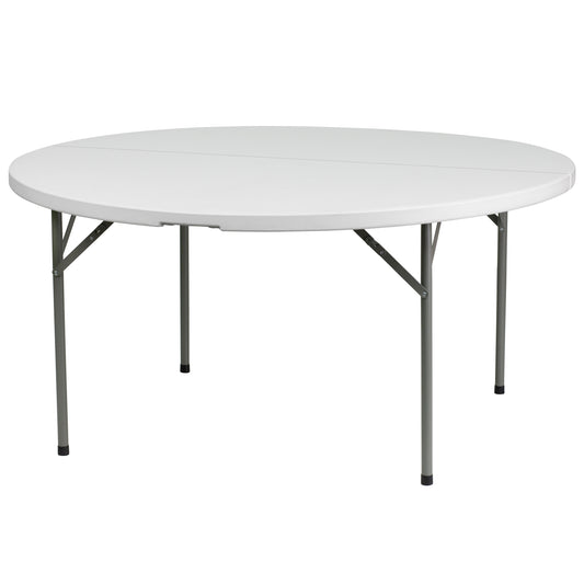 5-Foot Round Granite White Plastic Folding Table - Weight Capacity 660 lbs.