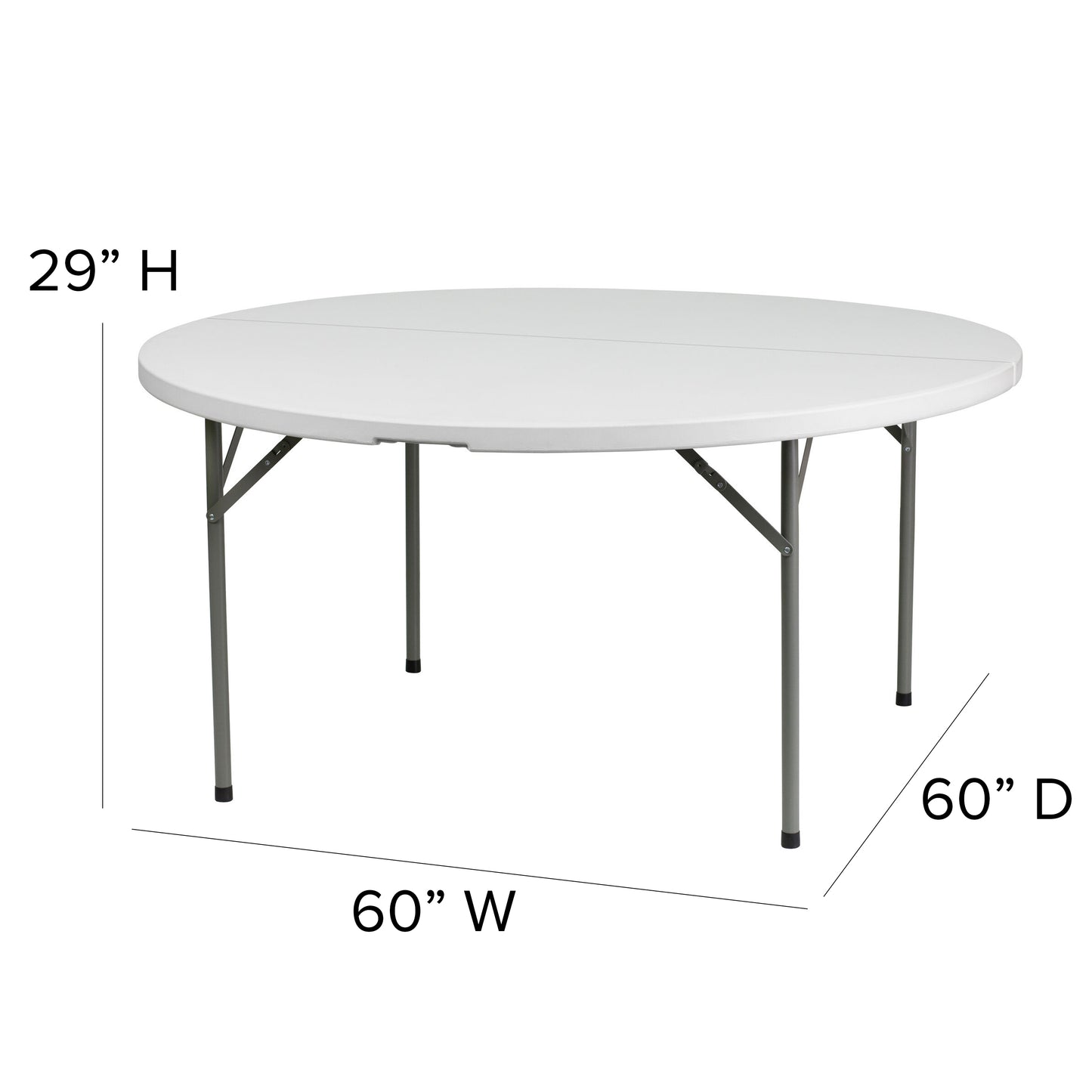 5-Foot Round Granite White Plastic Folding Table - Weight Capacity 660 lbs.