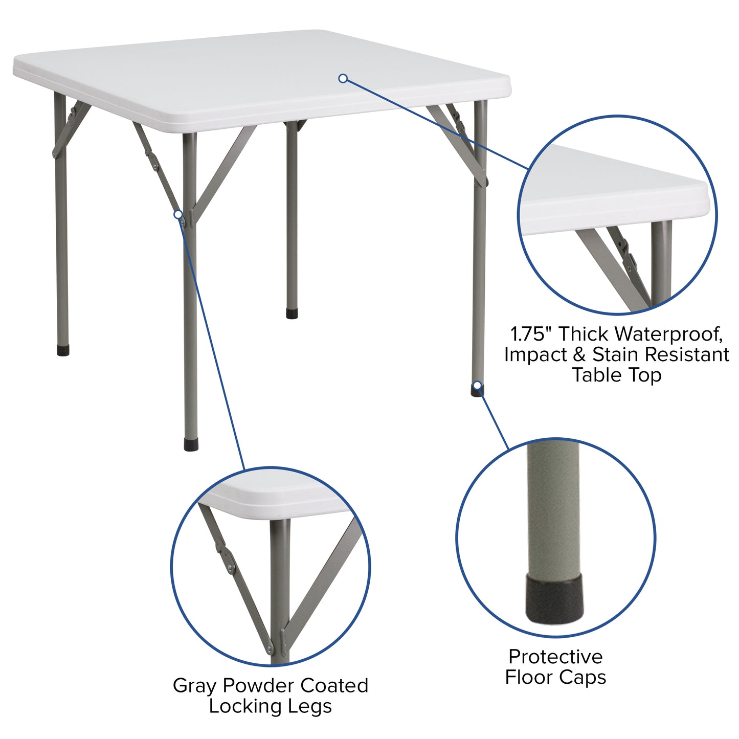 2 ft. 10 in. Square Granite White Plastic Folding Table