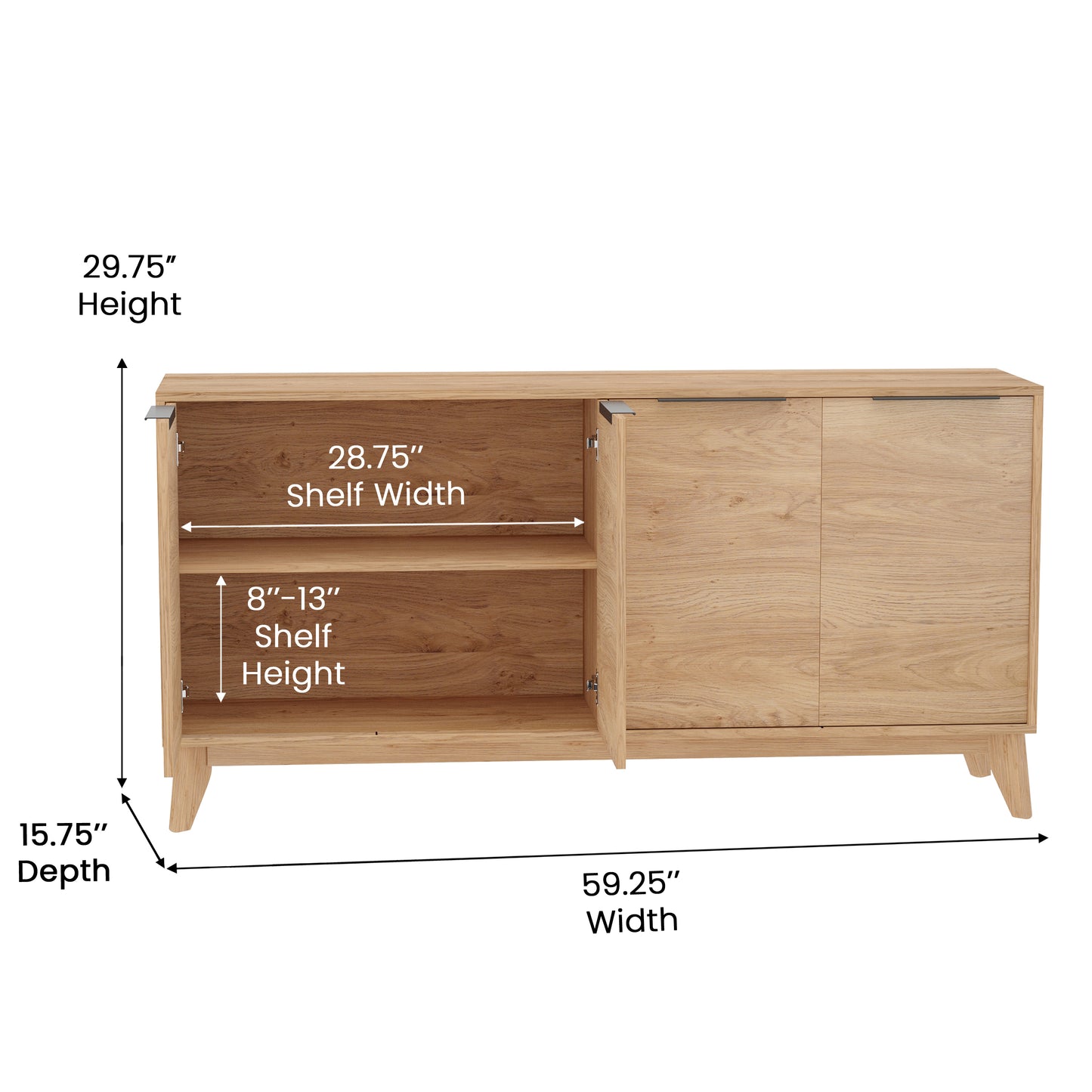 Mid-Century Modern Buffet Sideboard/TV Stand with 4 Soft-Close Doors, Adjustable Shelves, and Durable Engineered Wood Construction