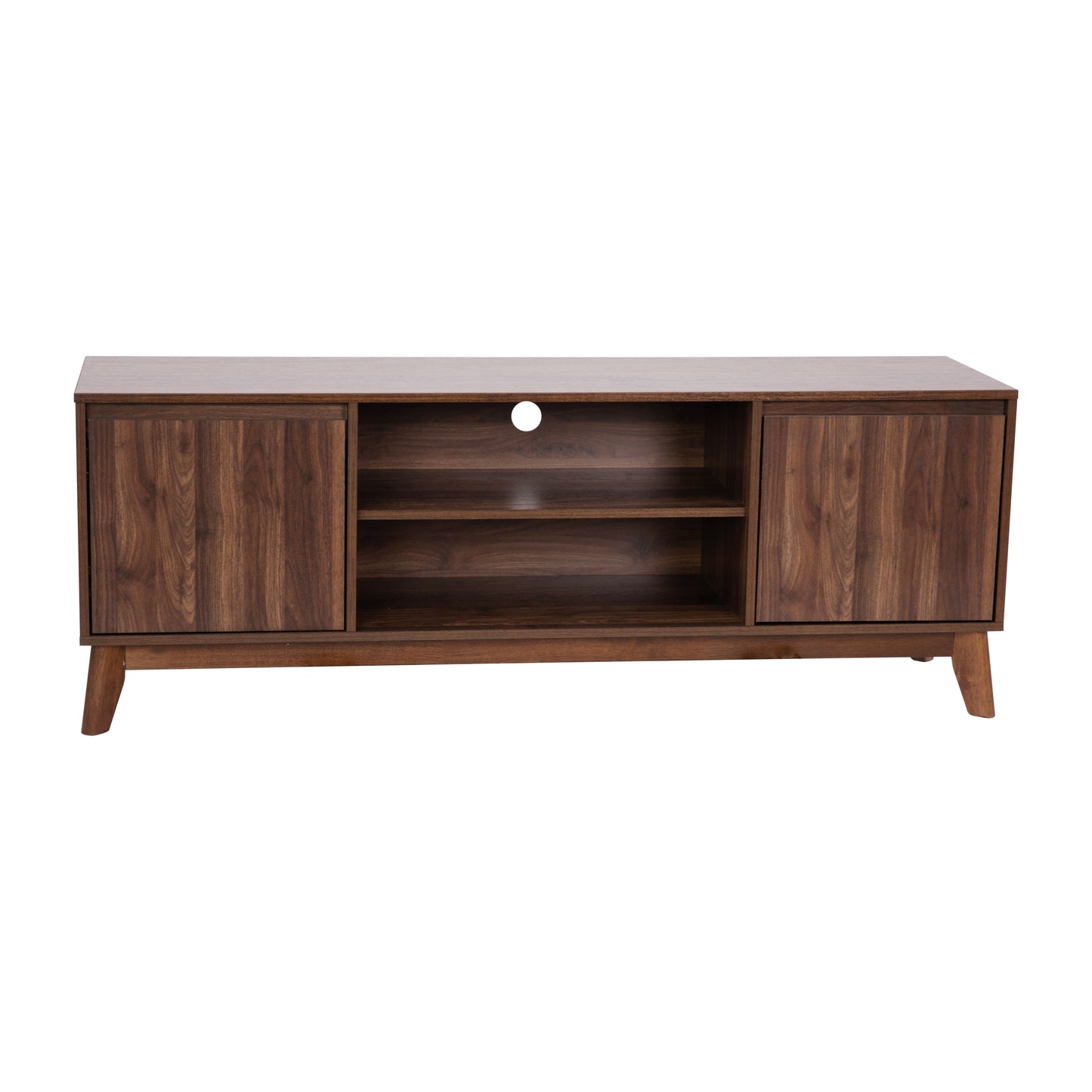 Mid-Century Modern Walnut TV Stand for up to 64" TVs – 60" Media Console with Adjustable Shelf and Soft-Close Doors