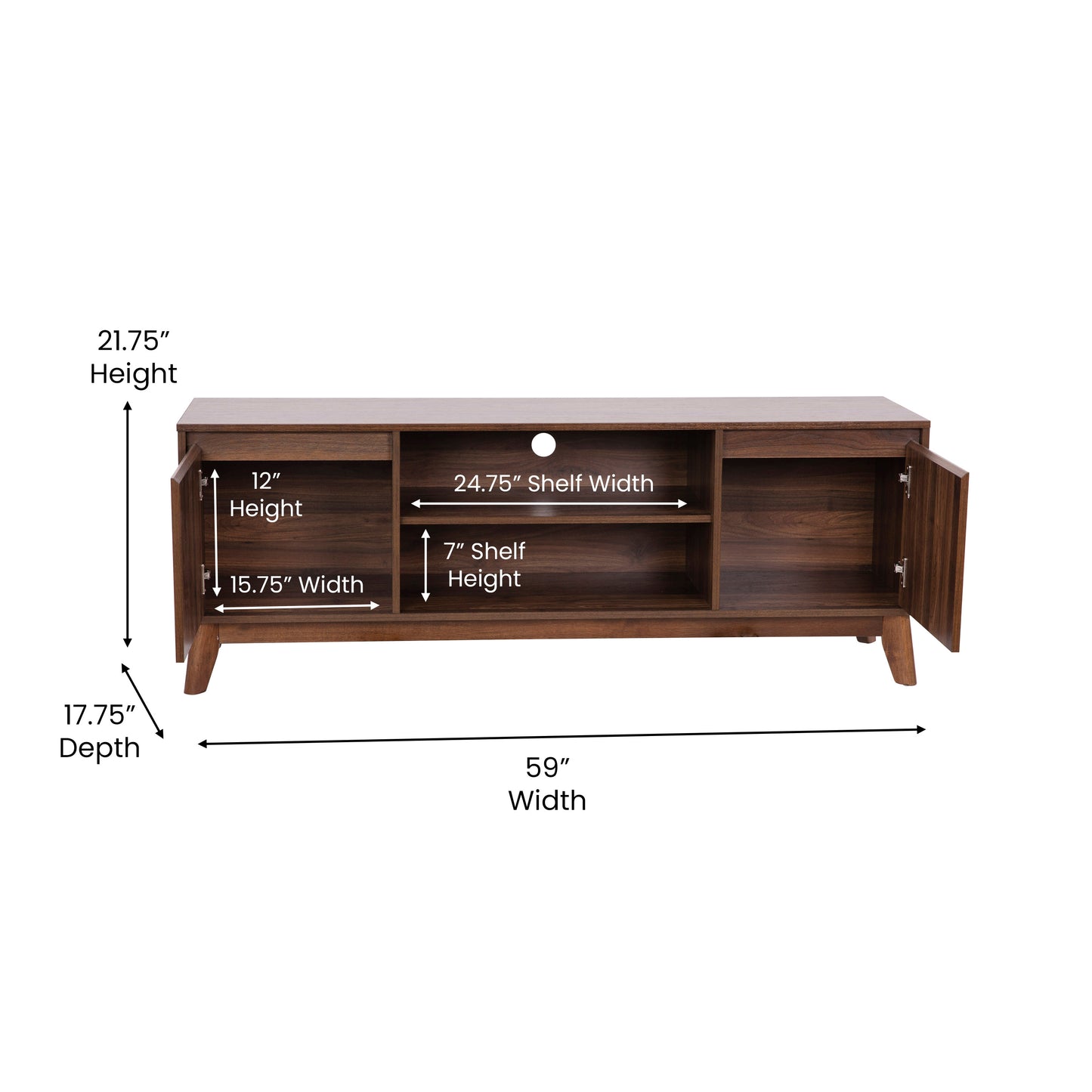 Mid-Century Modern Walnut TV Stand for up to 64" TVs – 60" Media Console with Adjustable Shelf and Soft-Close Doors