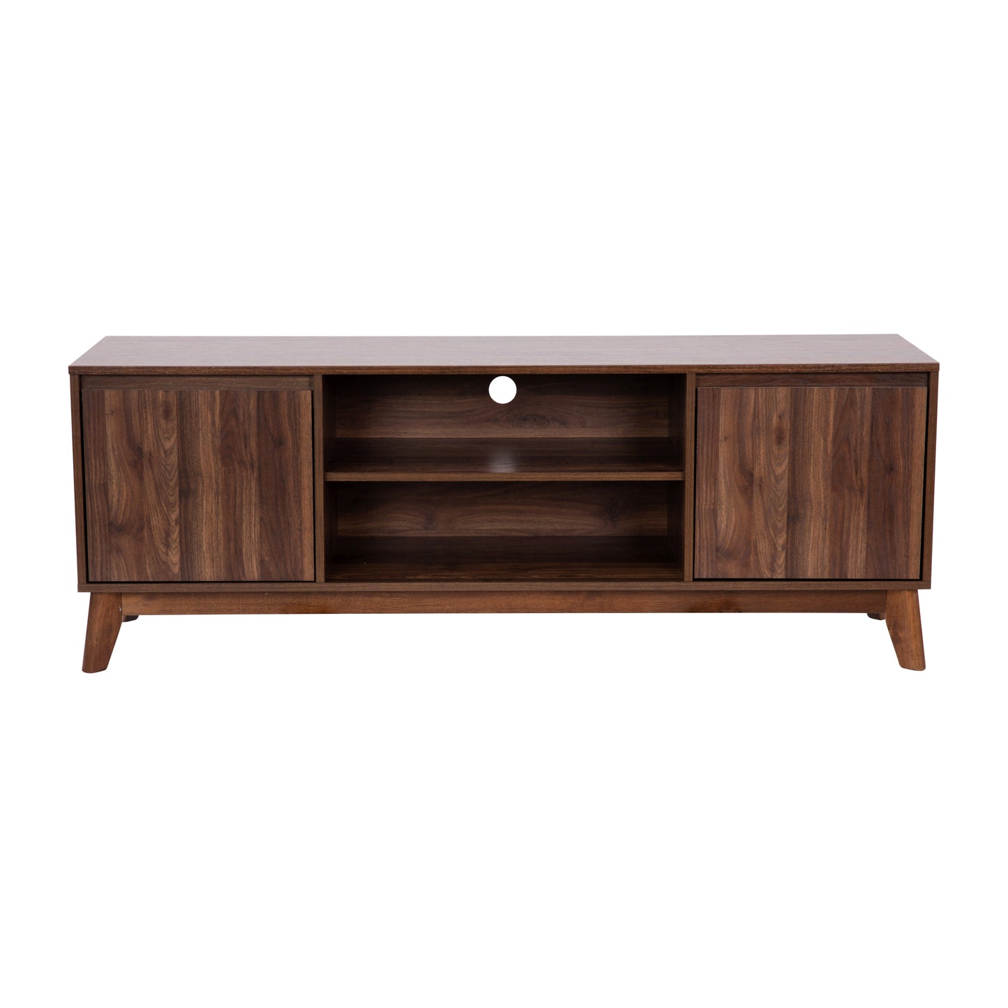 Mid-Century Modern Walnut TV Stand for up to 64" TVs – 60" Media Console with Adjustable Shelf and Soft-Close Doors